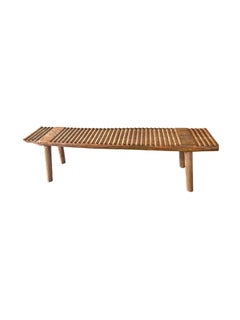 Teak Wood Sculptural Bench, Carved Detailing, Modern Organic