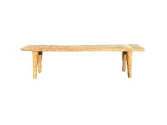 Teak Wood Sculptural Bench, Carved Detailing, Modern Organic