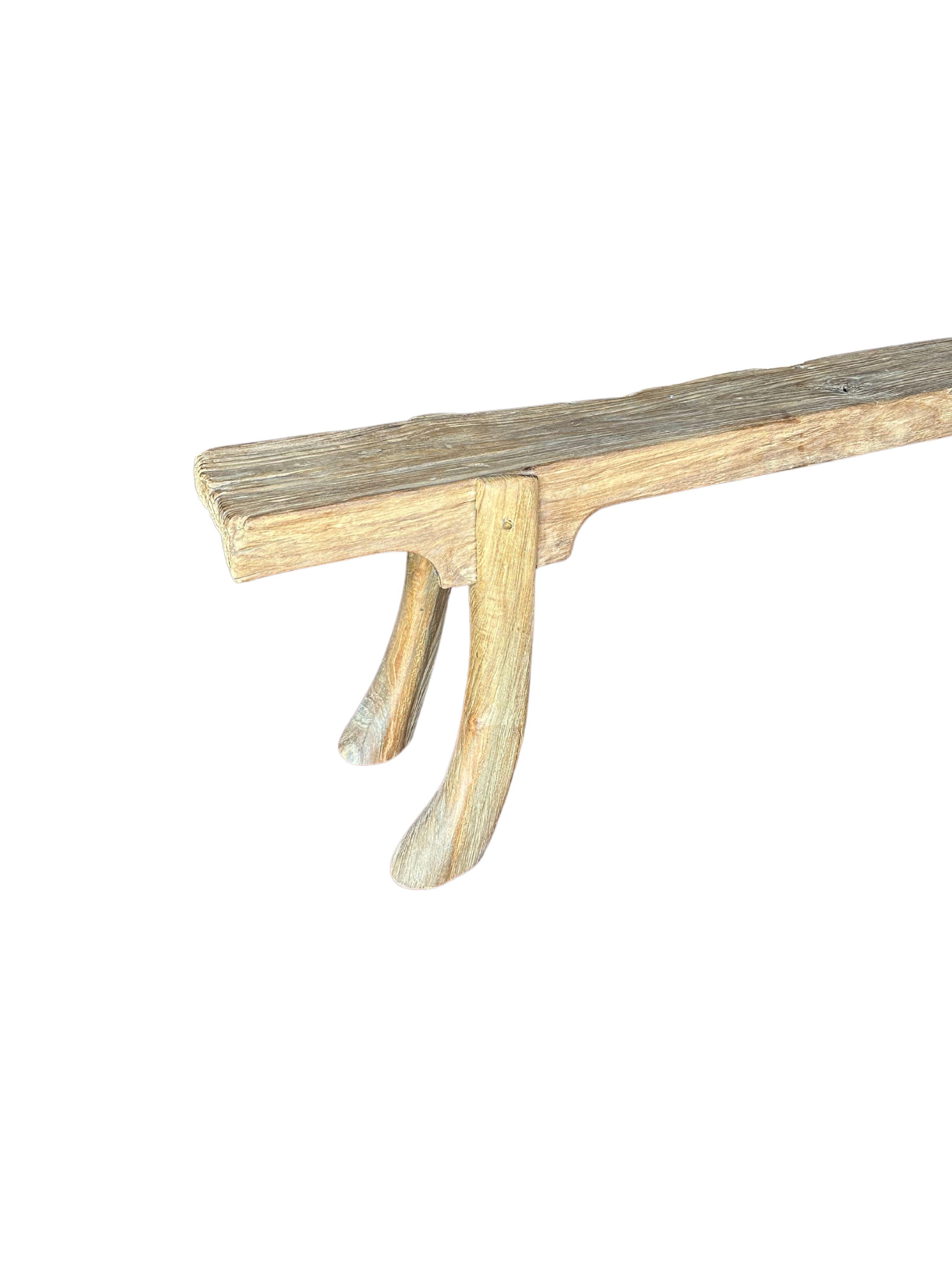 Hand-Carved Teak Wood Sculptural Bench Modern Organic For Sale