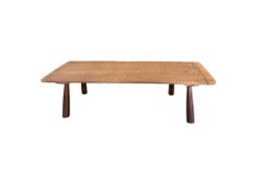 Teak Wood Sofa Table, Hand-Carved Detailing, Modern Organic