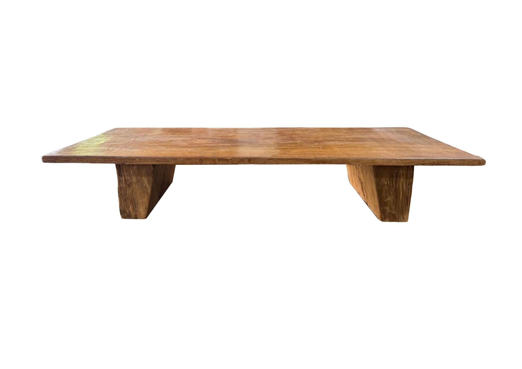 Teak Wood Sofa Table, Hand-Carved Detailing, Modern Organic
