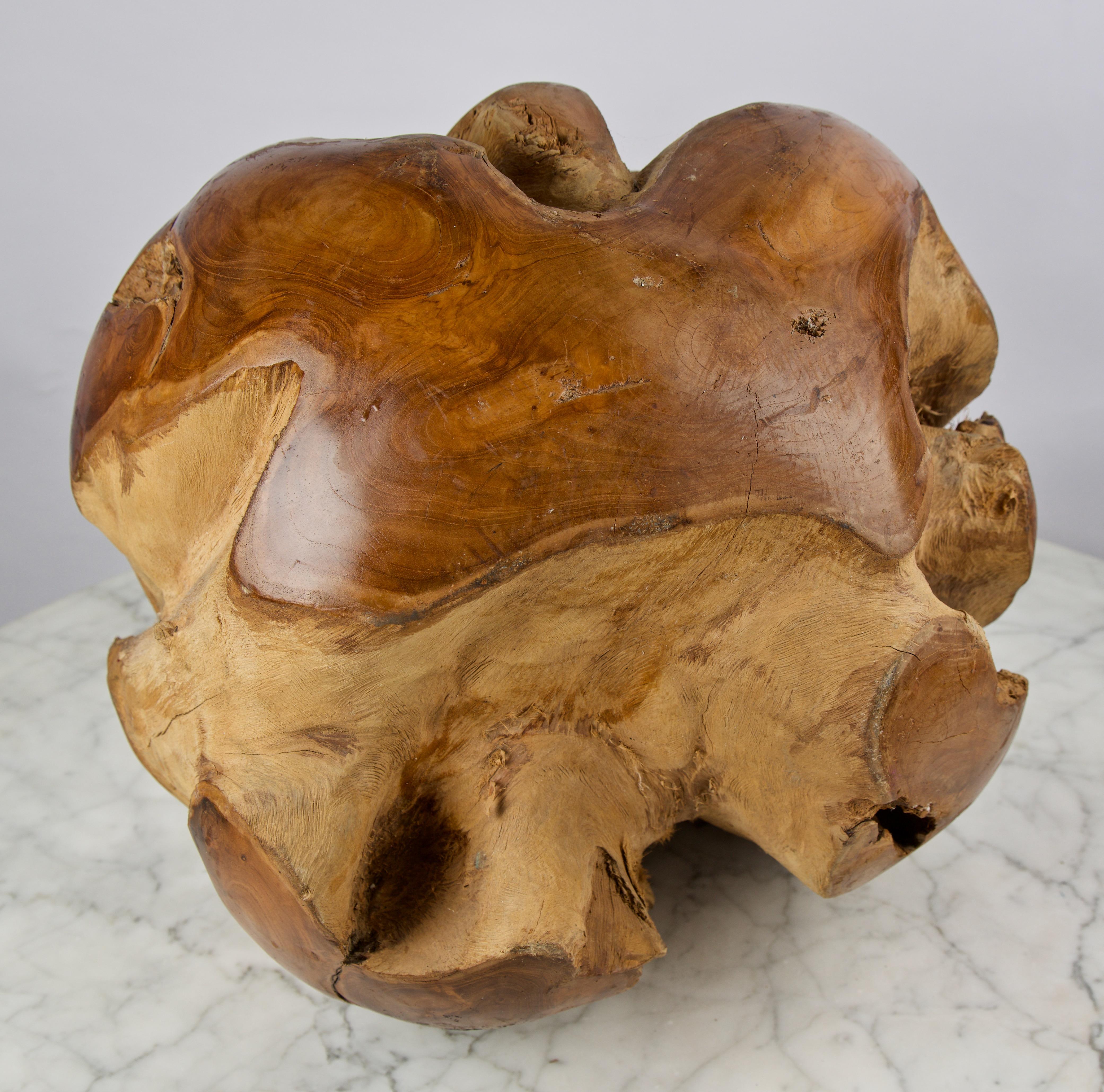 Organic Modern Teak Wood Sphere/Ball Sculpture For Sale