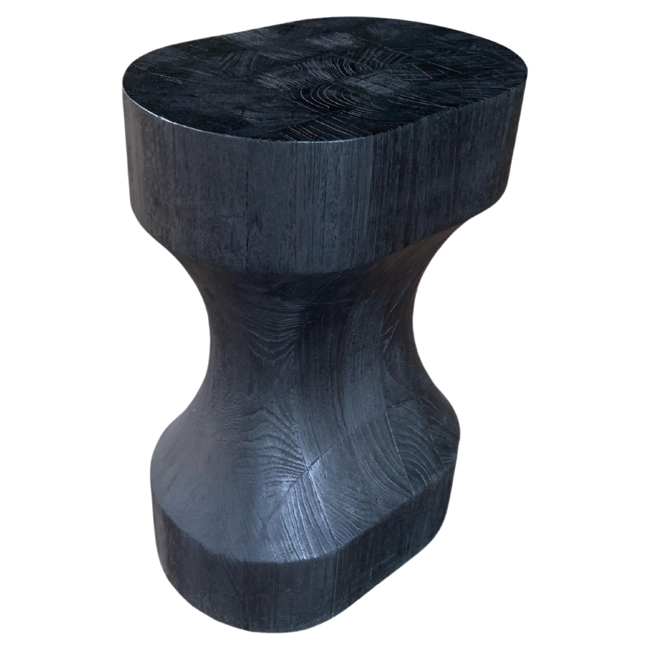 Teak Wood Stool Modern Organic with Burnt Finish For Sale