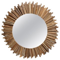 Teak Wood Sunburst Mirror