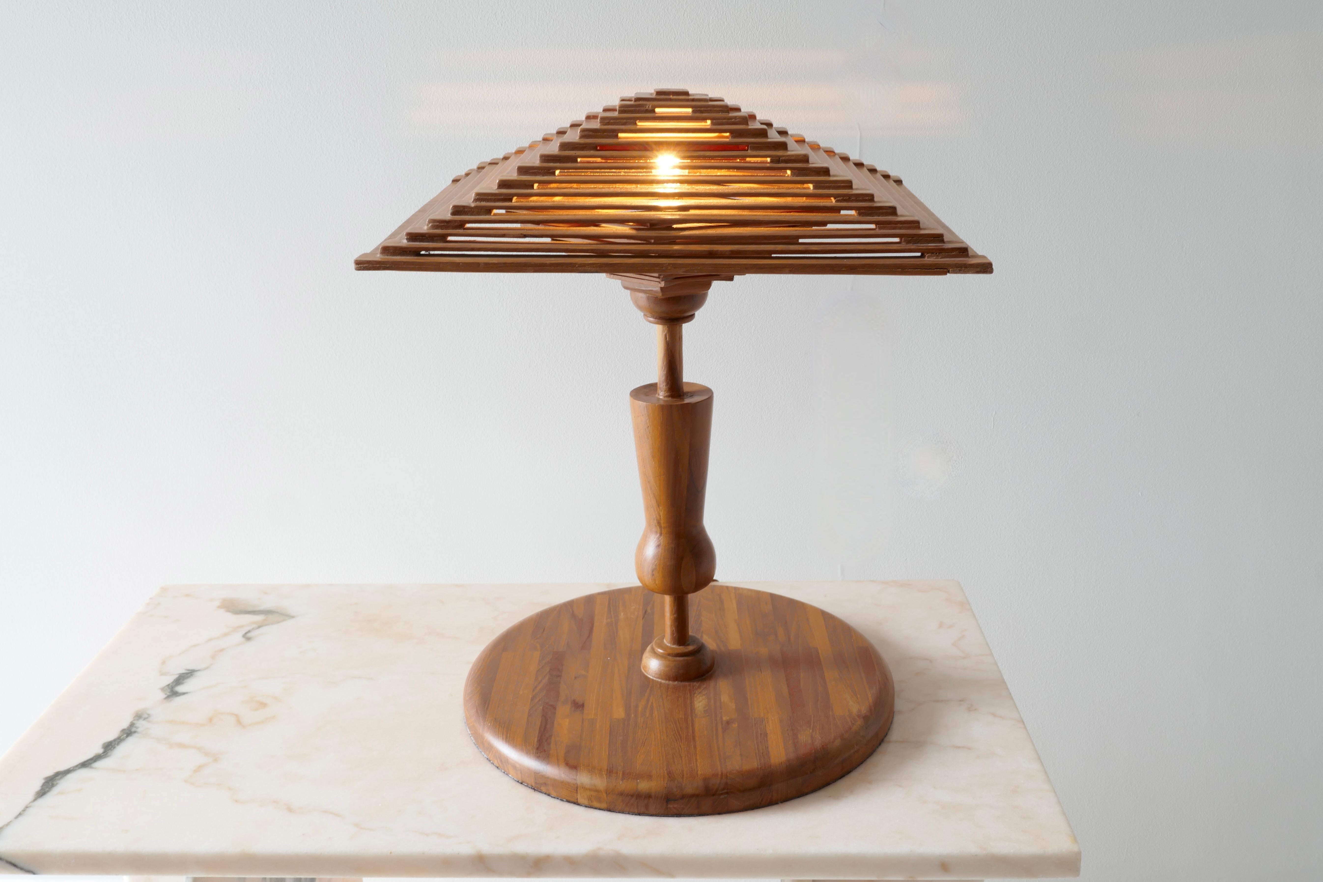 Teak Wood Table Lamp, Italy, 1970s 4