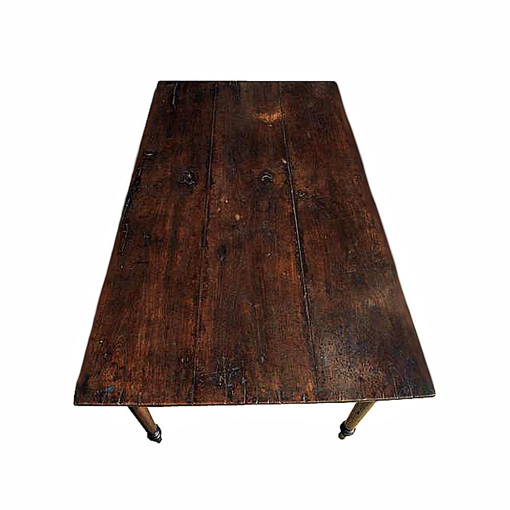 Indonesian Dutch Colonial Teak Wood Table with Turned Legs, Mid 20th Century