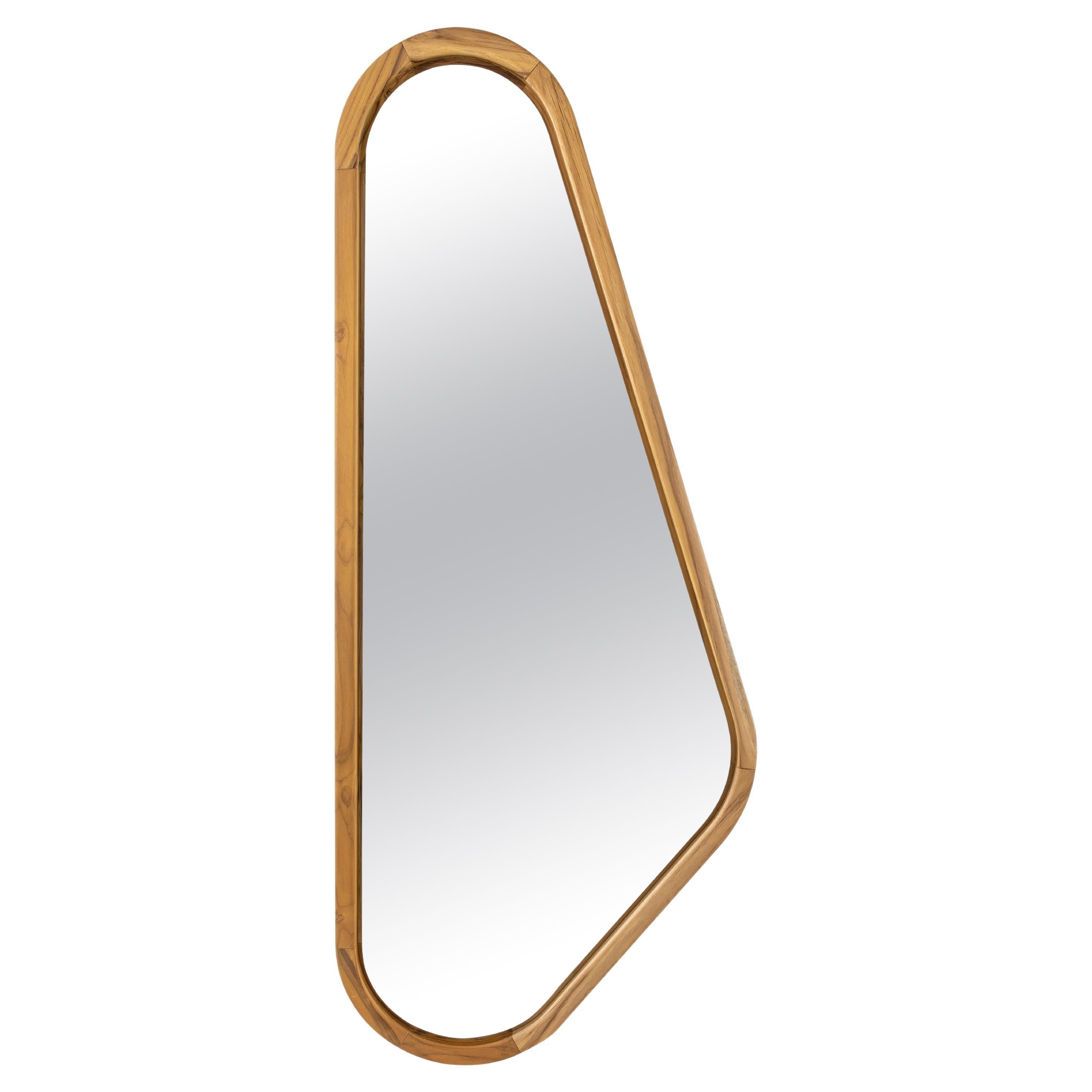 Teak Wood Wall Mirror with Wing-Like Design and Natural Finish - Ali Line, Right