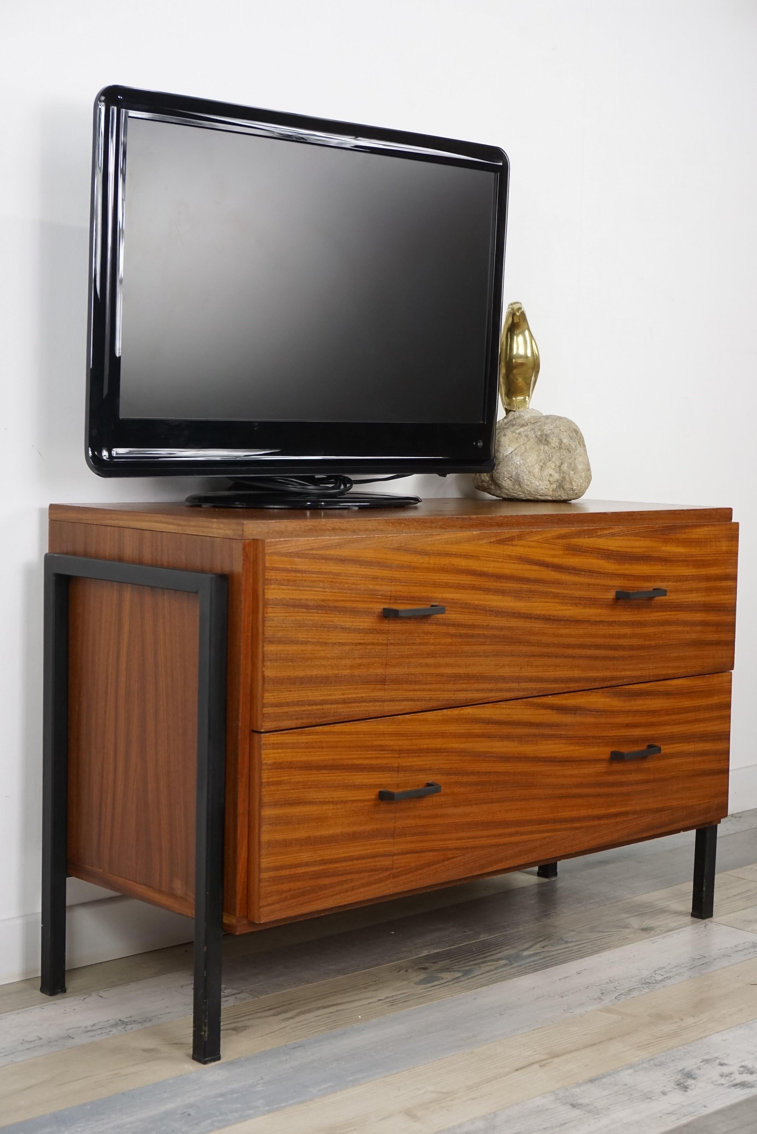 Teak Wooden and Black Metal 1950s Design Cabinet In Good Condition In Tourcoing, FR