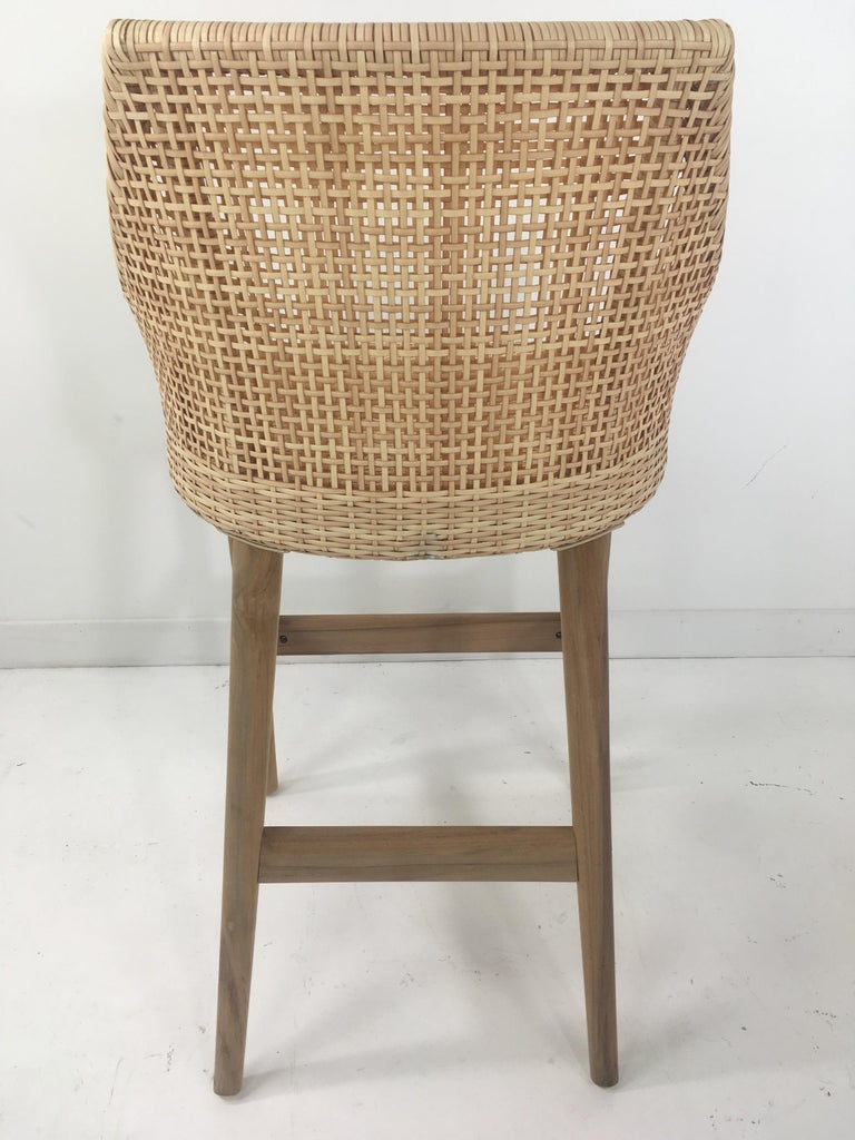 Teak Wooden and Braided Resin Rattan Effect Outdoor Bar Stool For Sale ...