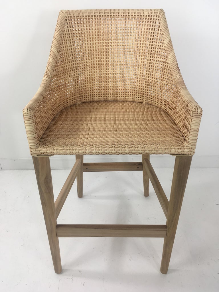 Teak Wooden and Braided Resin Rattan Effect Outdoor Bar Stool For Sale ...