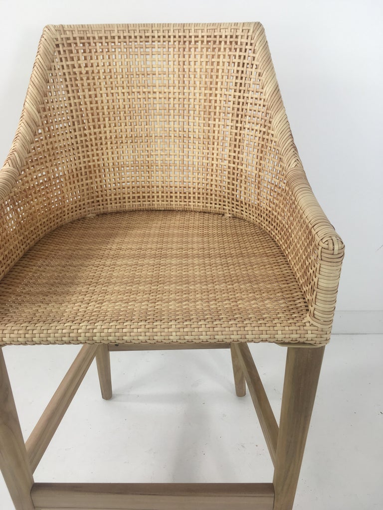 Teak Wooden and Braided Resin Rattan Effect Outdoor Bar Stool For Sale ...