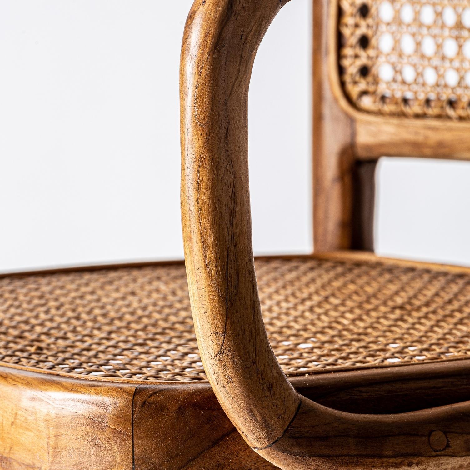 Unknown Teak Wooden and Wicker Cane Armchair