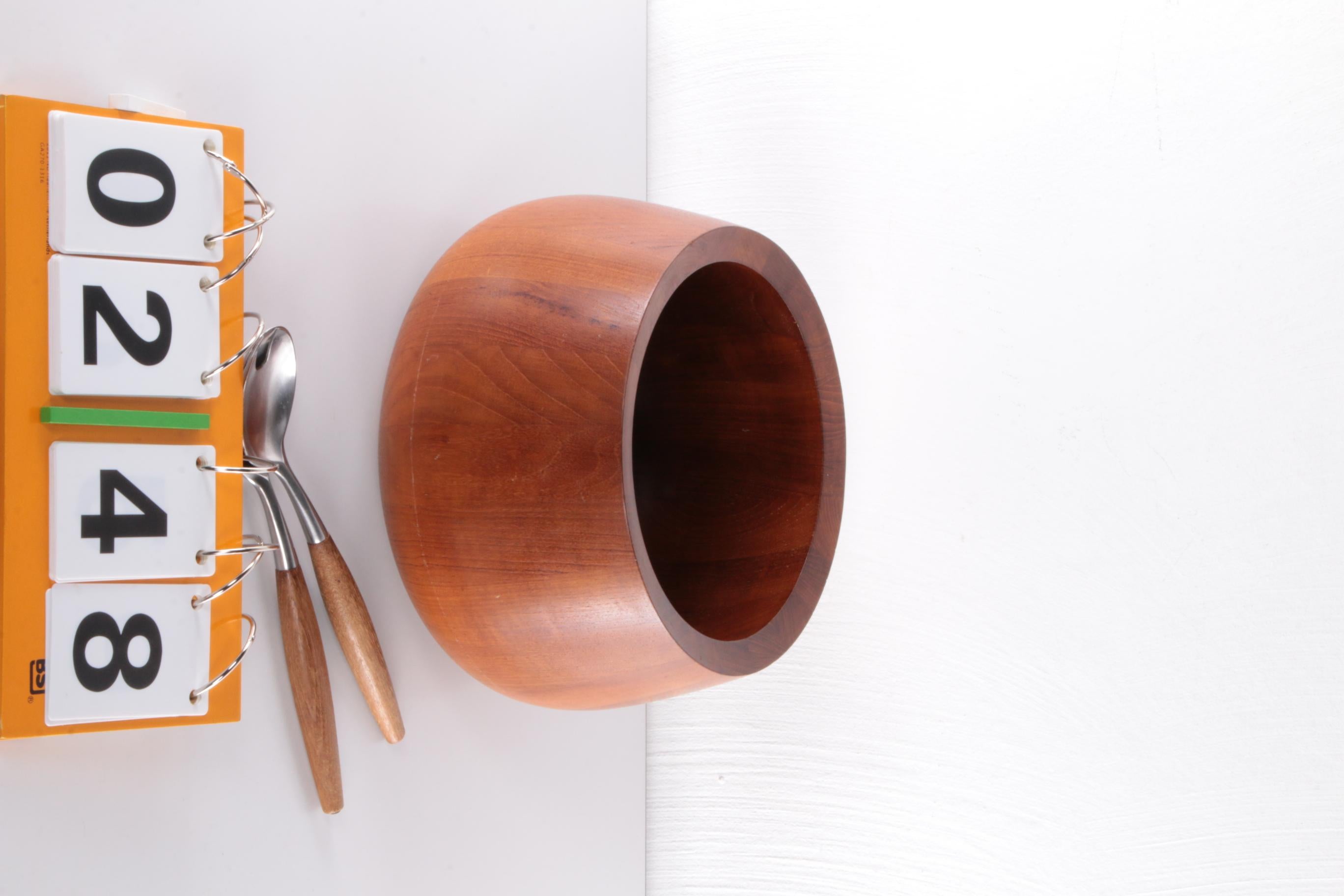 Teak Wooden Bowl & Salad Servers by Jens Quistgaard Made in Dansk Design In Excellent Condition In Oirlo, LI