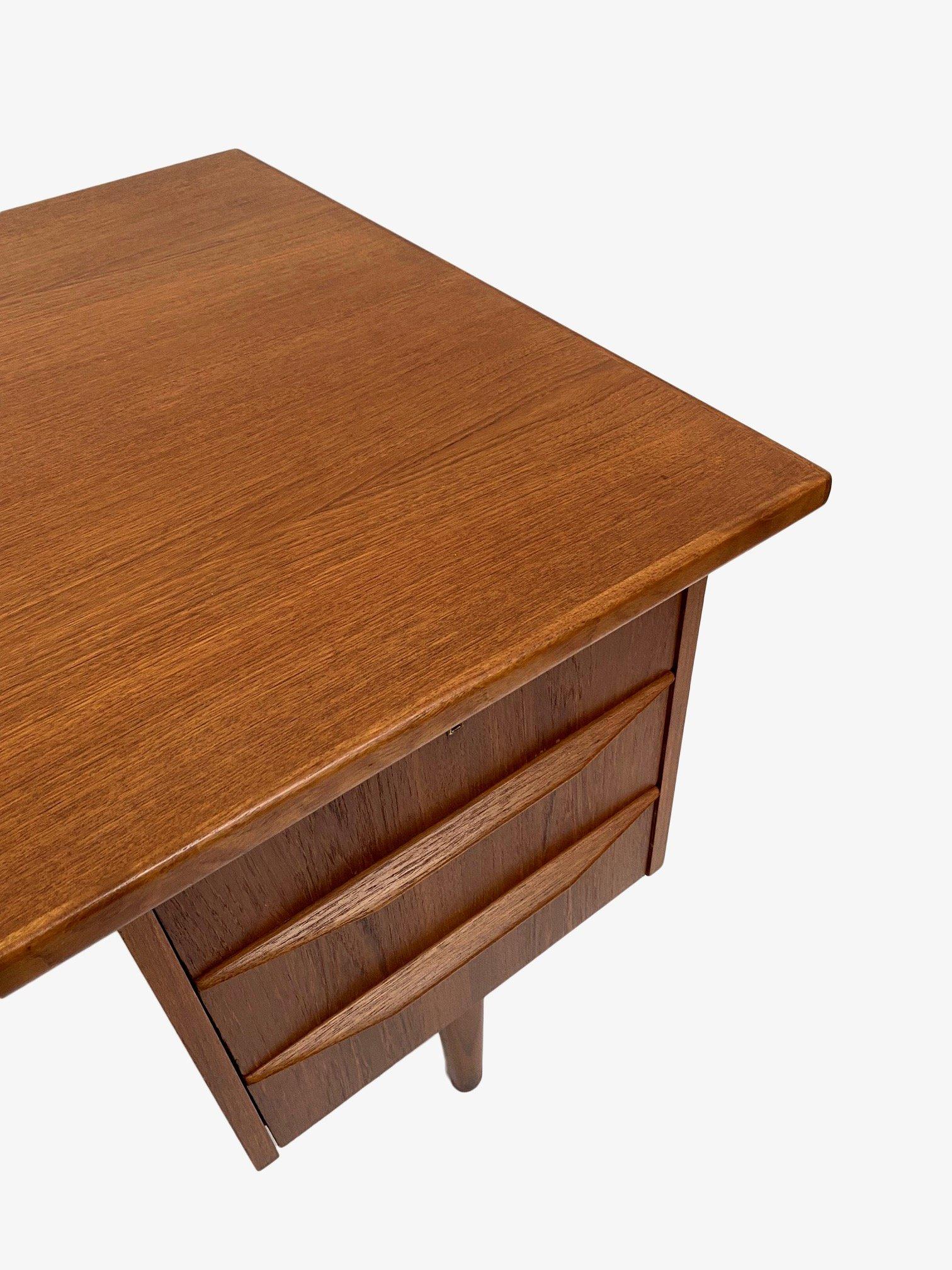 Teak Writing Desk with Scalloped Handles Mid Century 1960s Danish 12