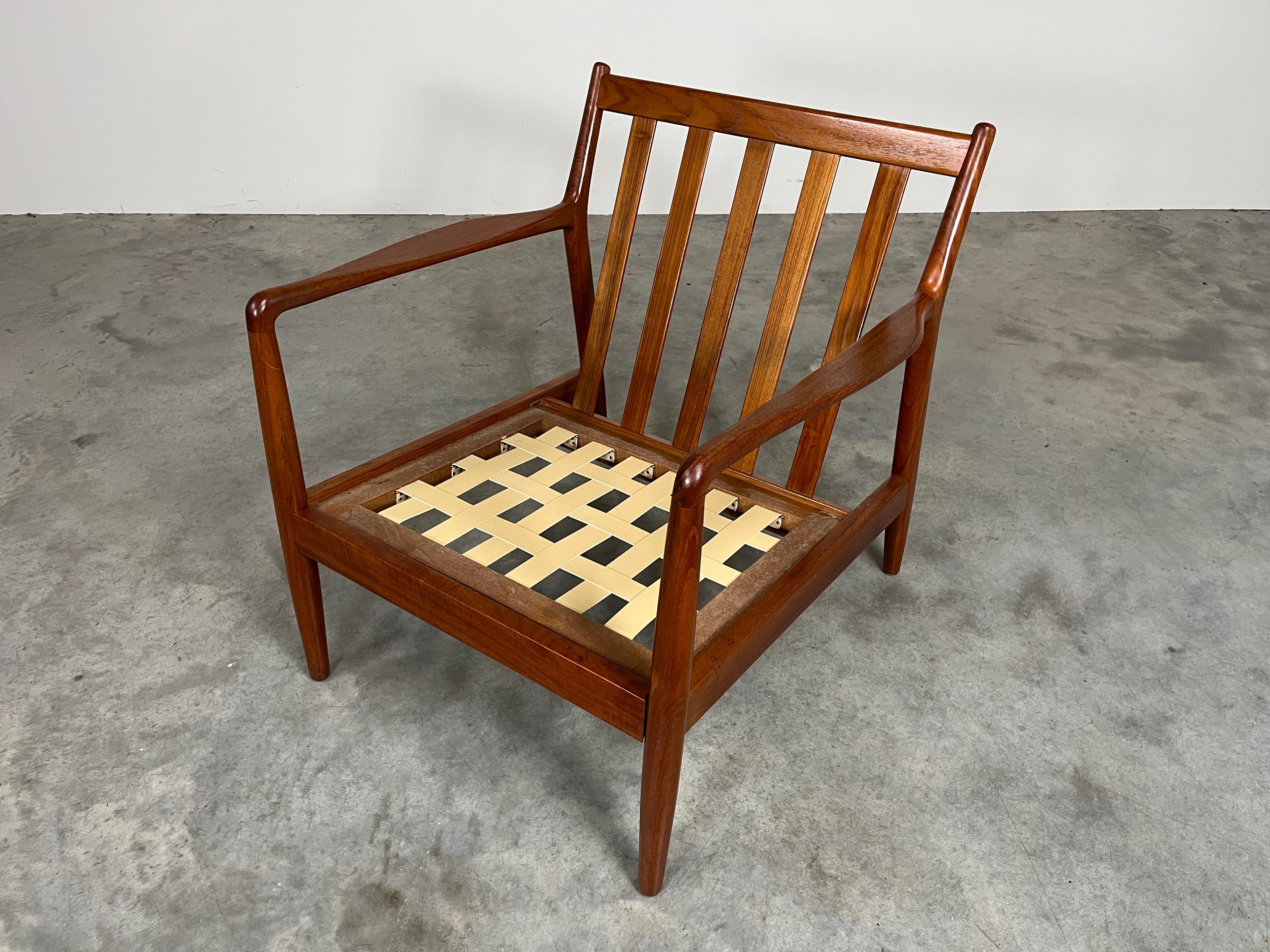 Teak Yellow Velvet Corduroy Lounge Chair By Folke Ohlsson For DUX -Sweden 1950s For Sale 2