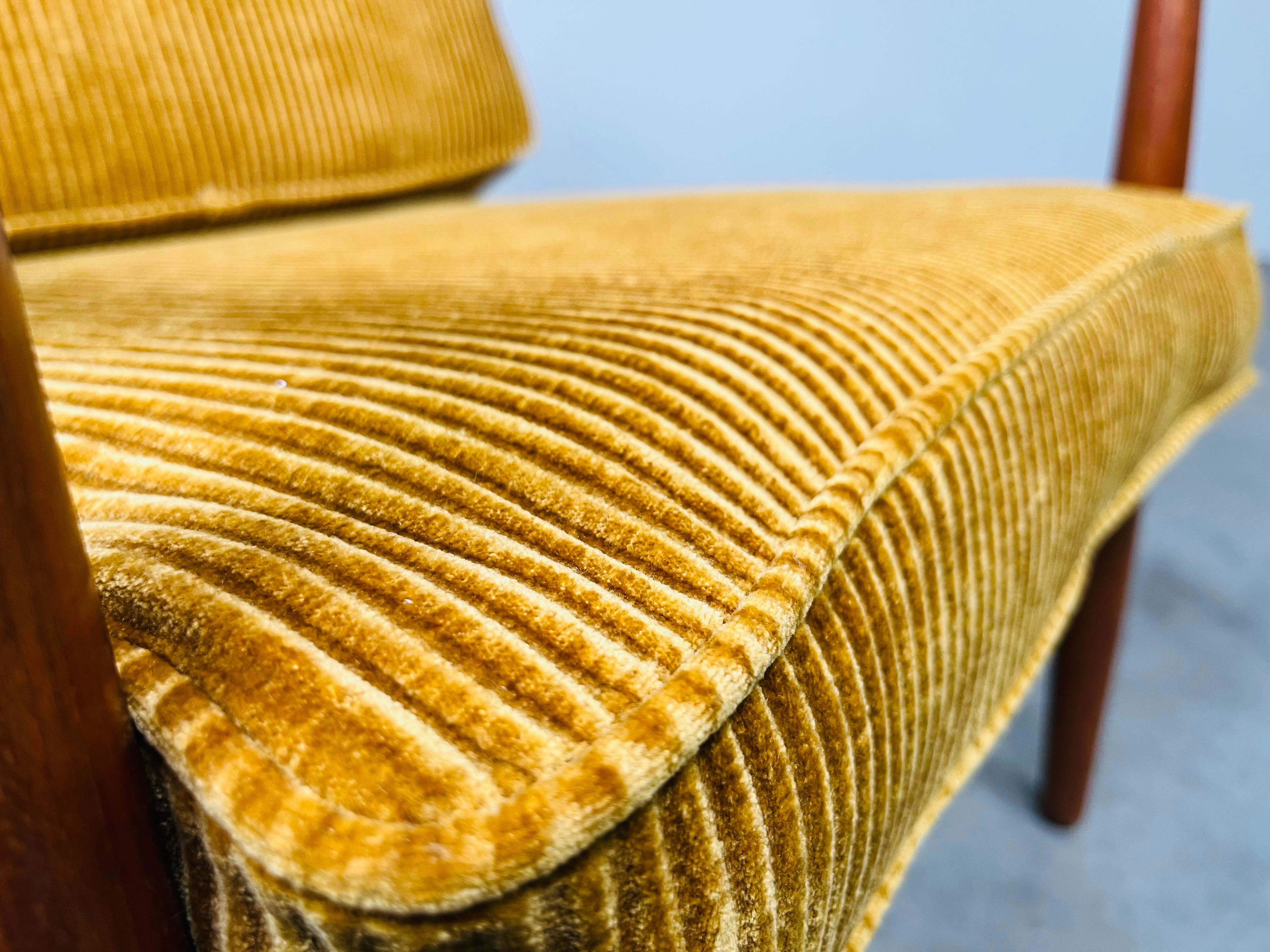 Teak Yellow Velvet Corduroy Lounge Chair By Folke Ohlsson For DUX -Sweden 1950s For Sale 1