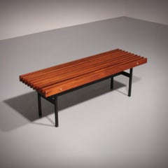 Mid-Century Modern Teak Wood and Metal Bench, Made in Italy, 1970s