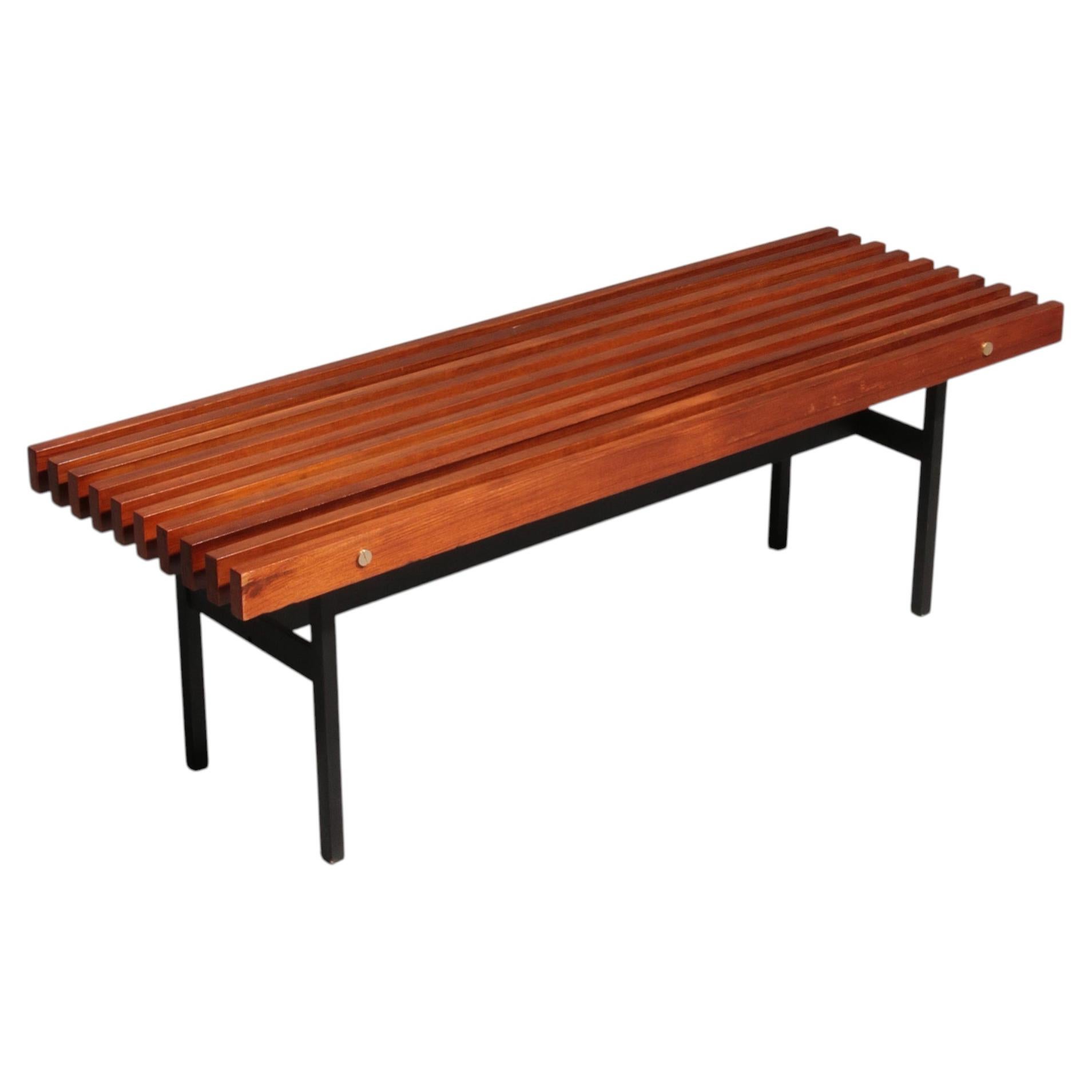 Mid-Century Modern Teak Wood and Metal Bench, Made in Italy, 1970s For Sale