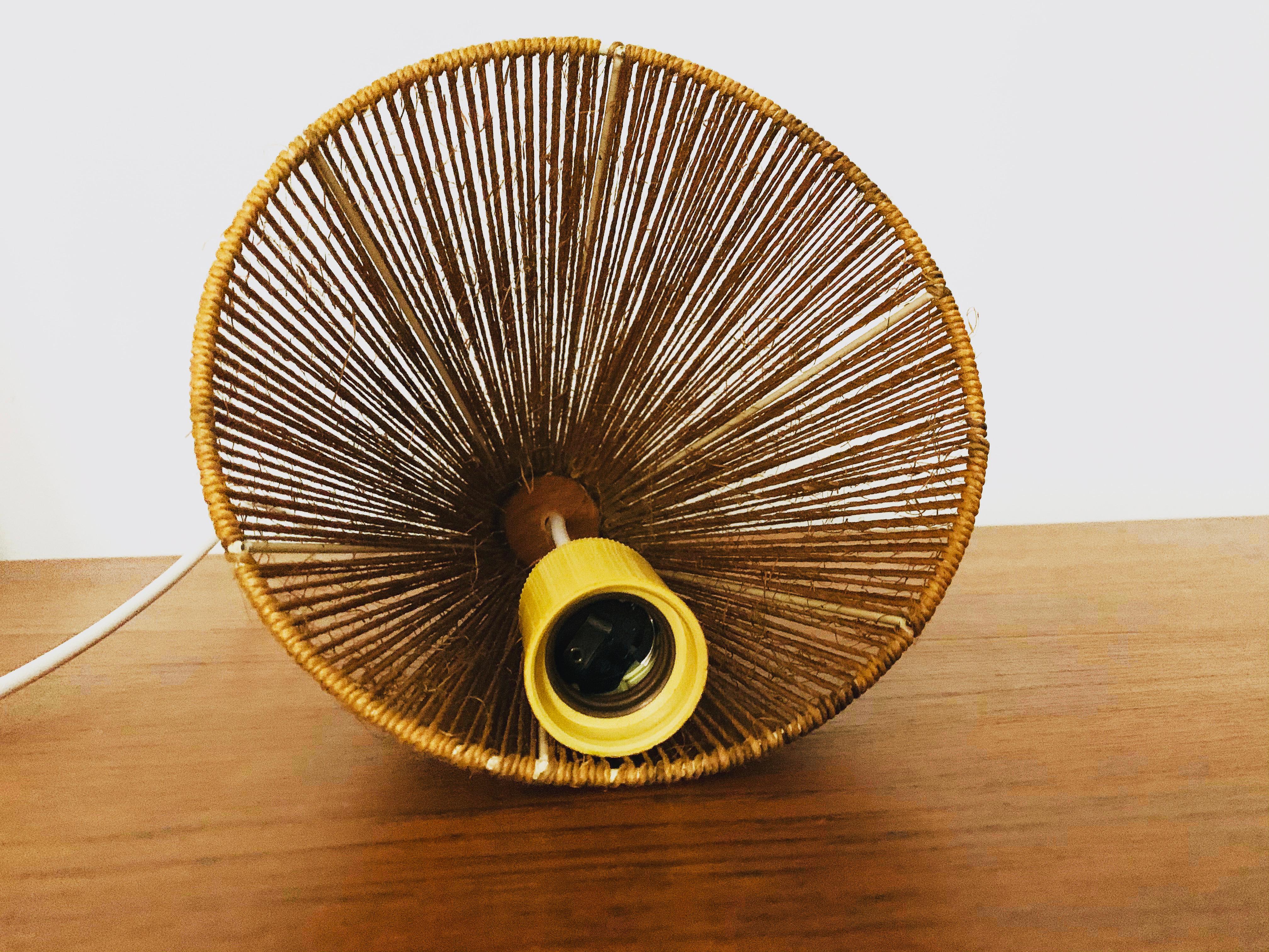 Teakwood and Raffia Bast Cascading Lamp by Jean Rispal For Sale 7
