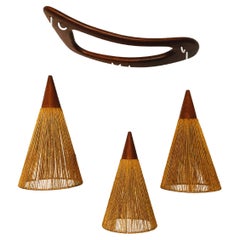 Teakwood and Raffia Bast Cascading Lamp by Jean Rispal