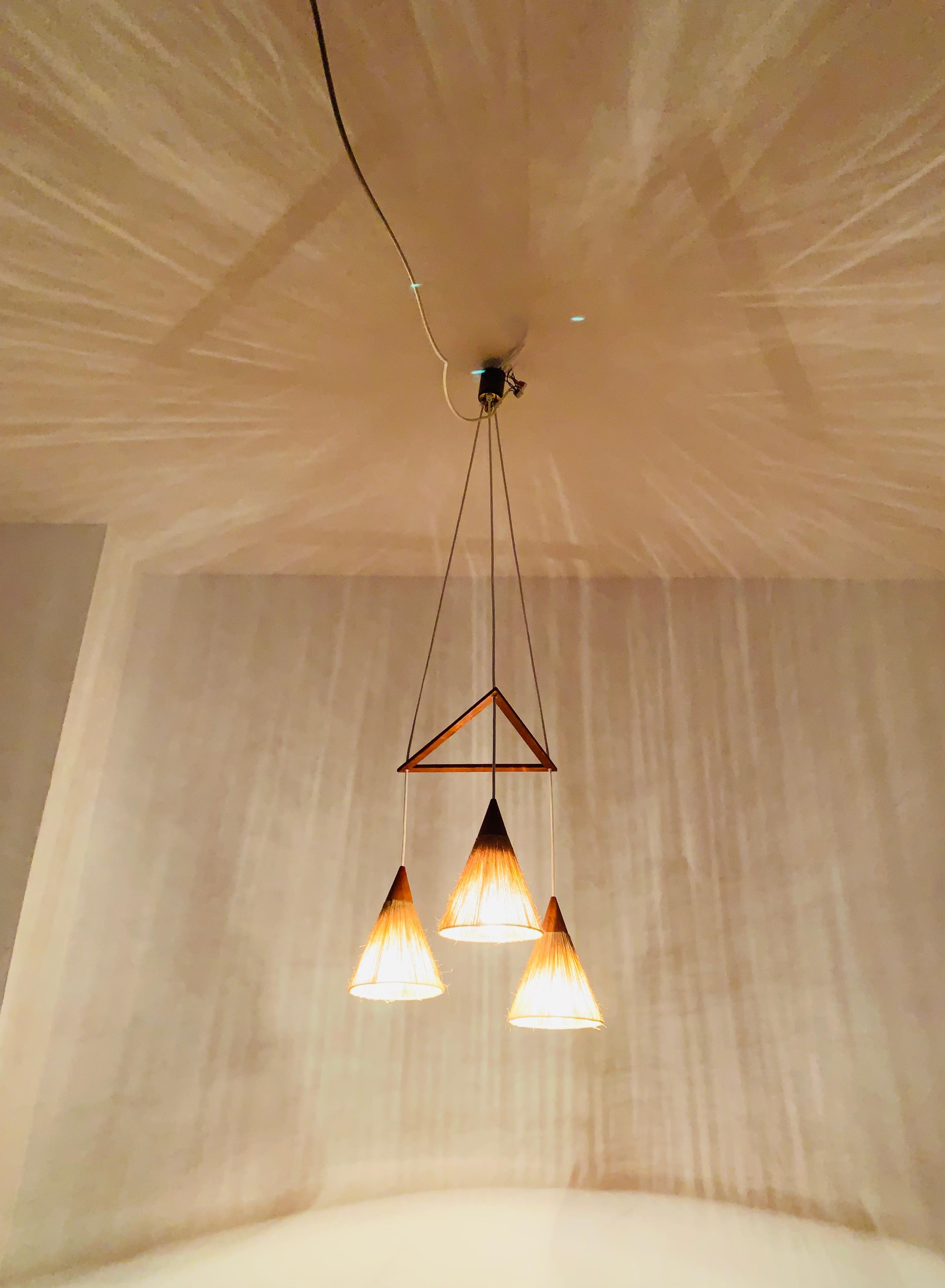 Lampada a cascata in legno di teak e sisal di Temde in vendita 5