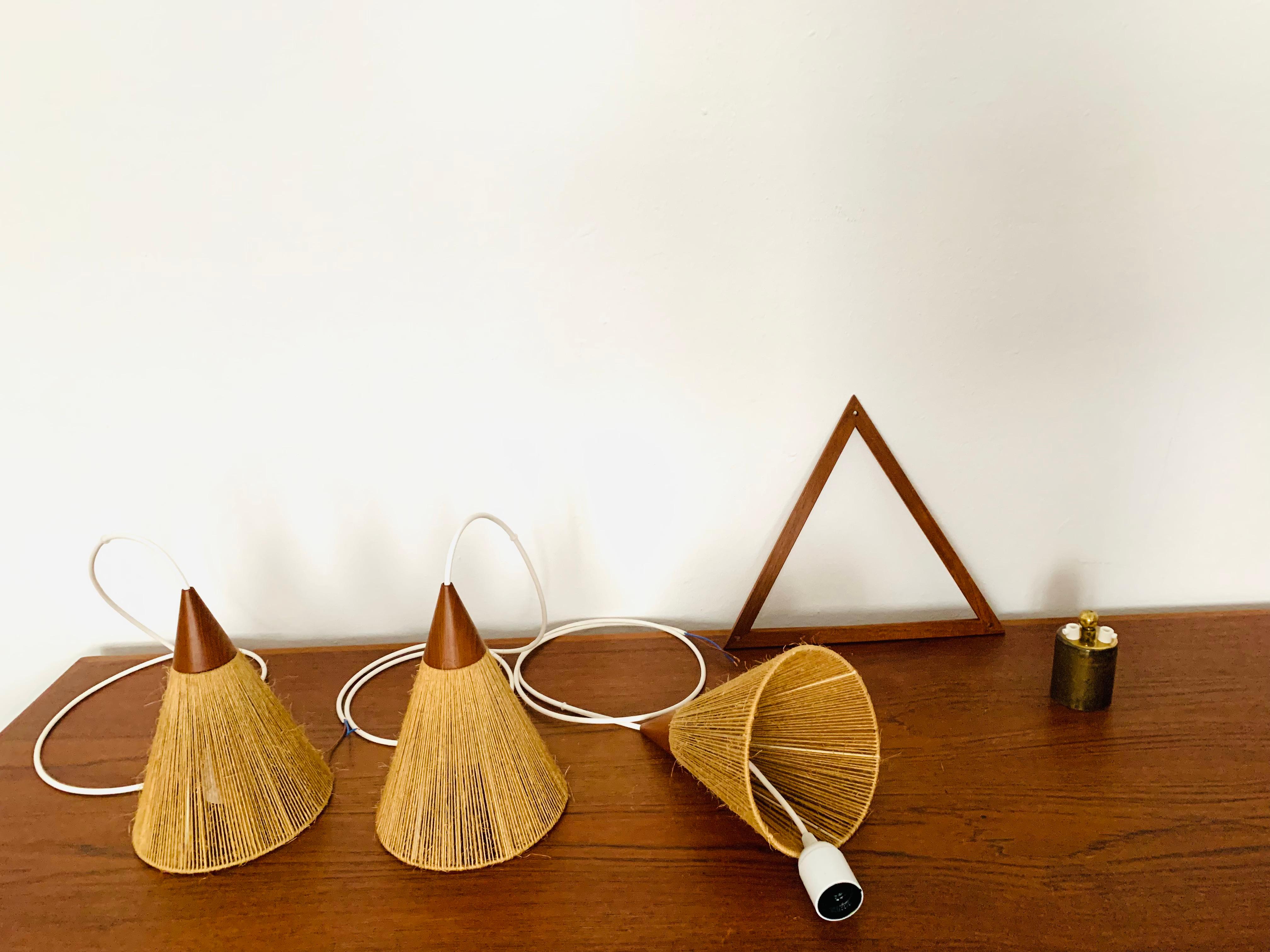 Lampada a cascata in legno di teak e sisal di Temde in vendita 7