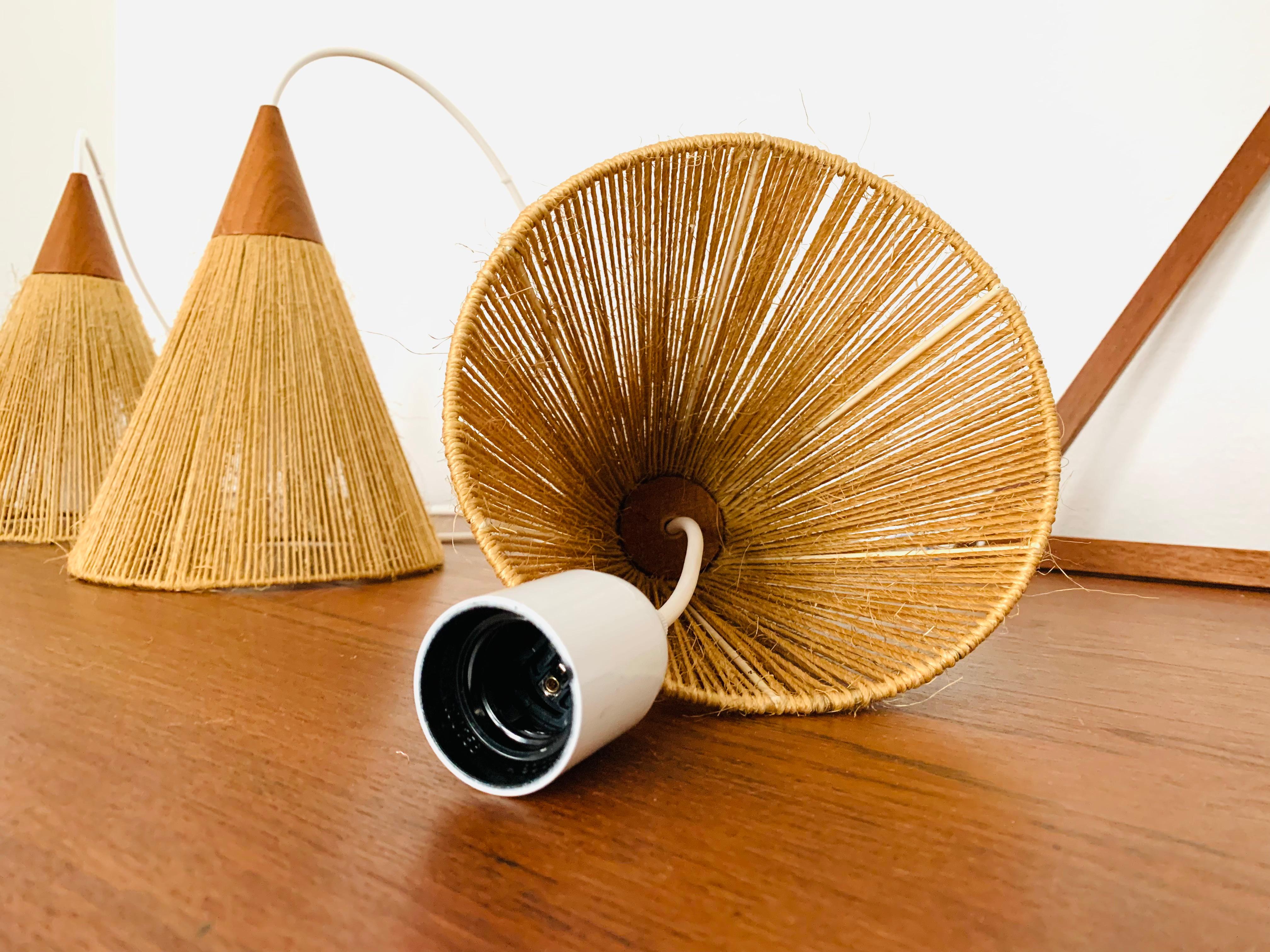 Lampada a cascata in legno di teak e sisal di Temde in vendita 8