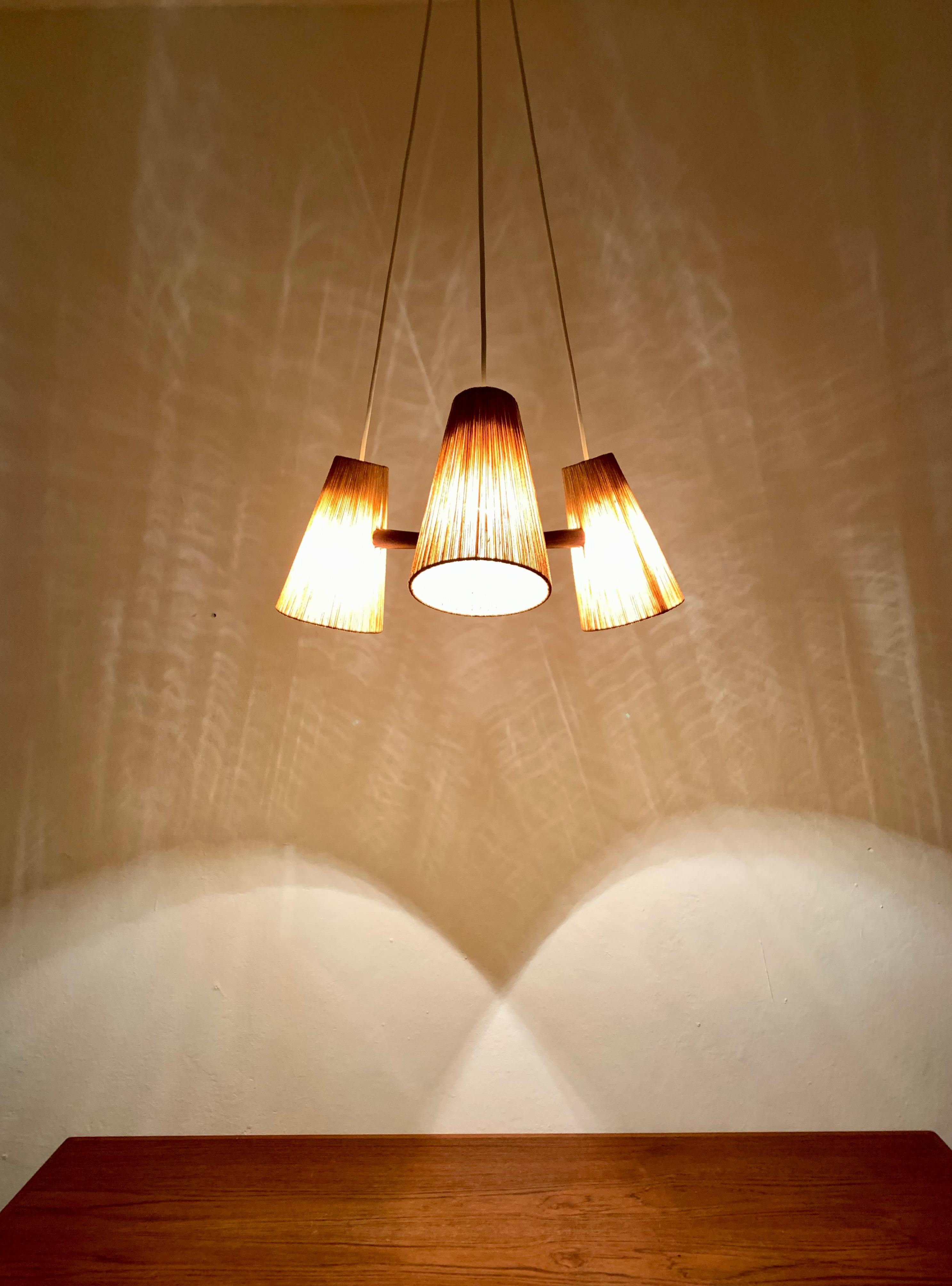 Teakwood and Sisal Chandelier from Temde For Sale 3