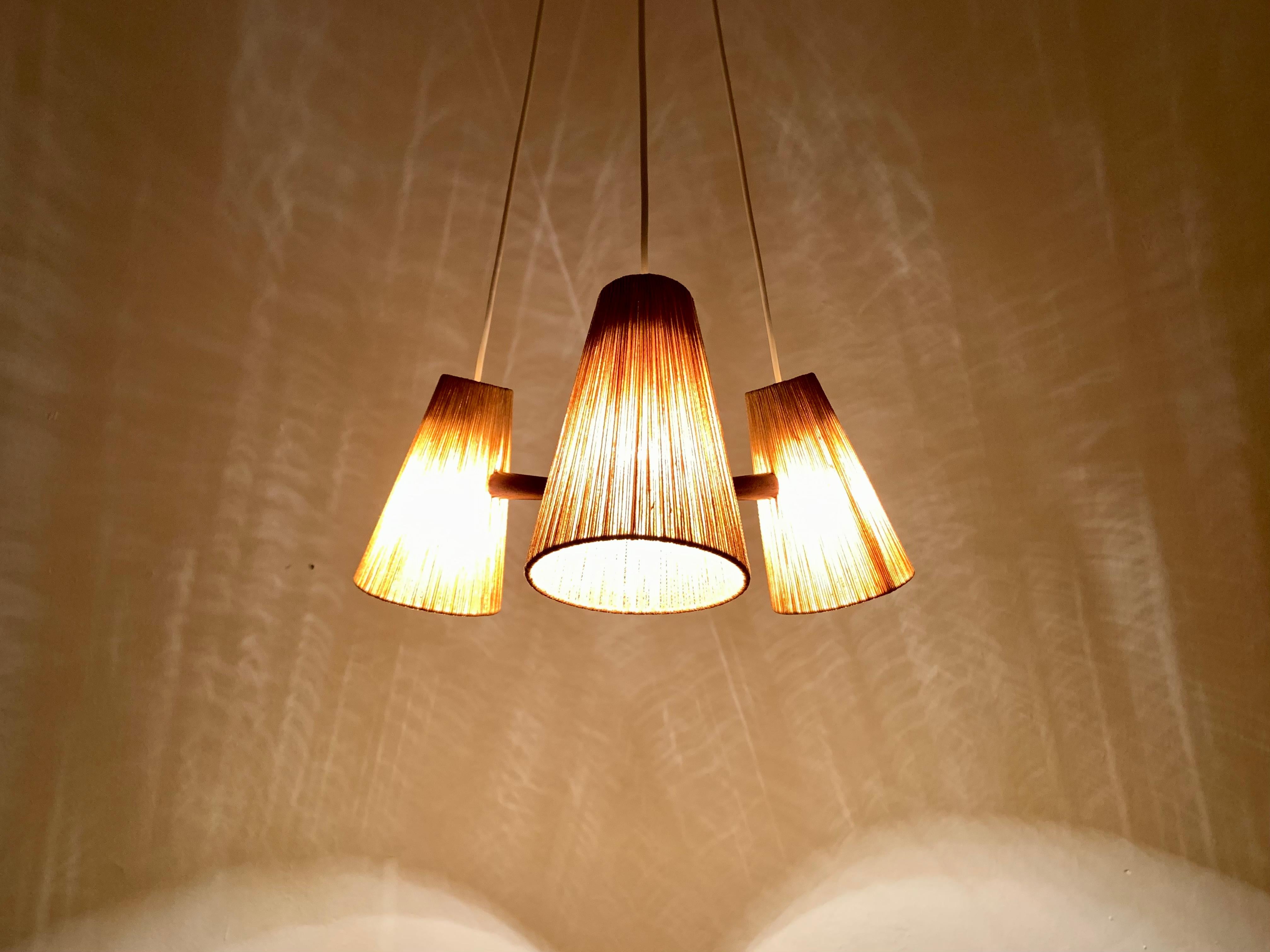 Lustre en bois de teck et sisal de Temde en vente 4