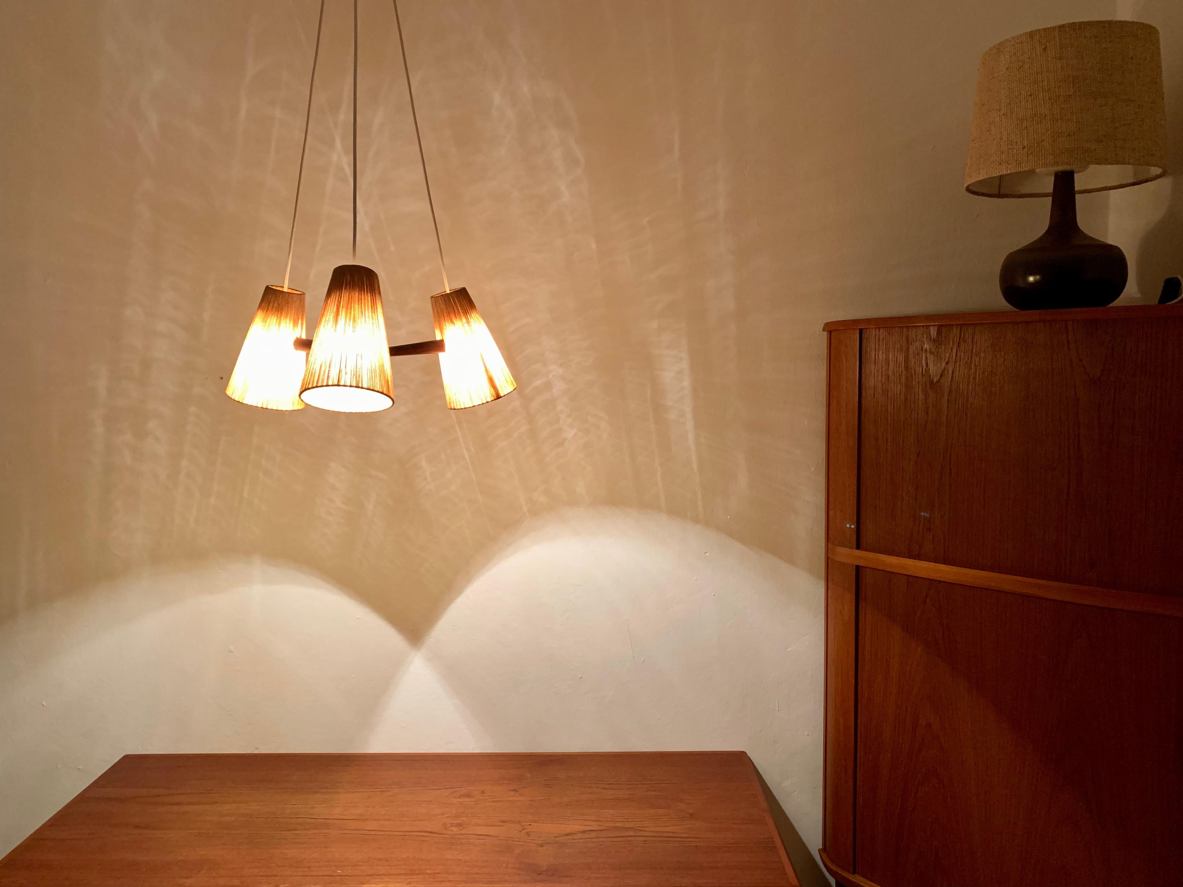 Teakwood and Sisal Chandelier from Temde For Sale 5