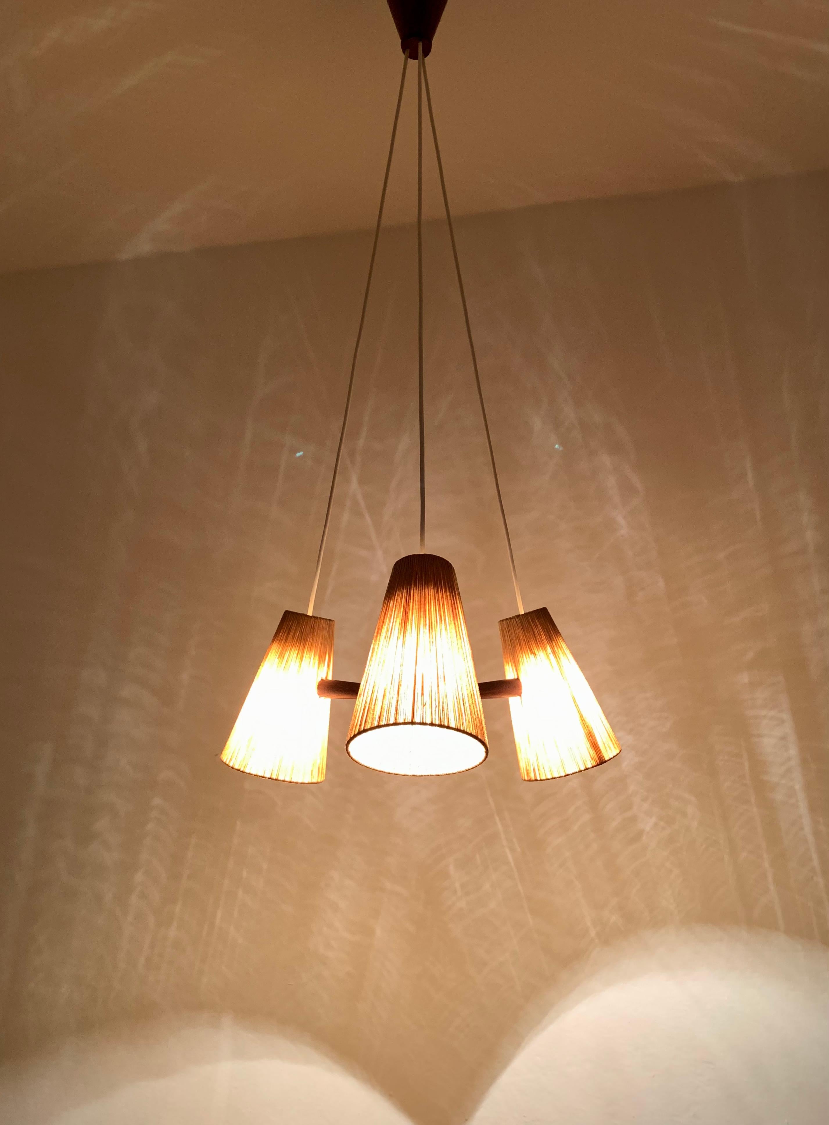 Teakwood and Sisal Chandelier from Temde For Sale 6