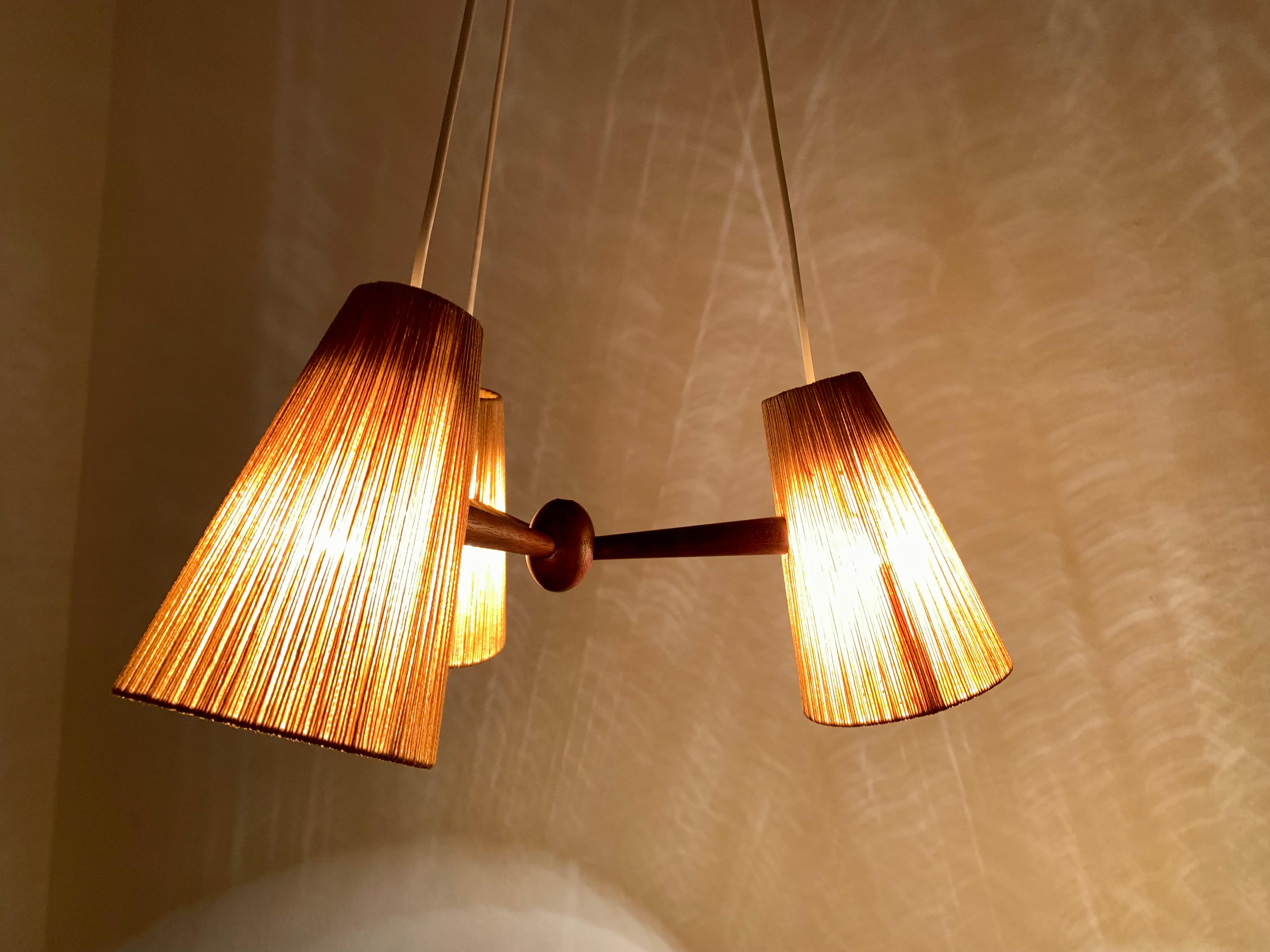 Teakwood and Sisal Chandelier from Temde For Sale 7