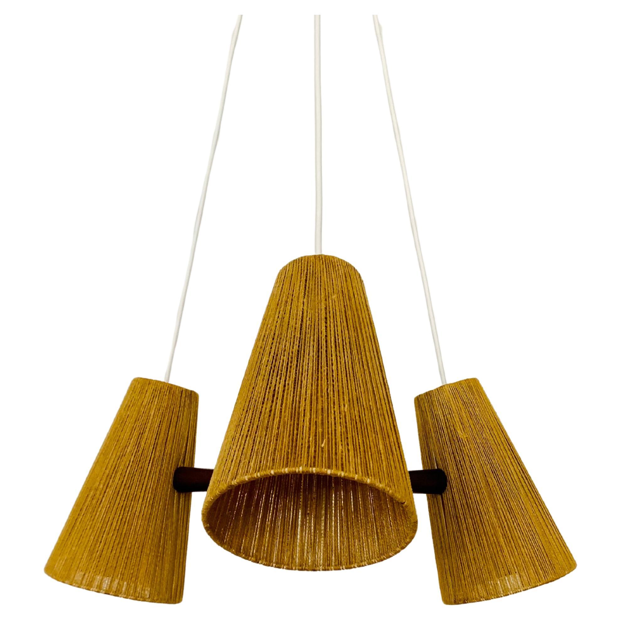 Teakwood and Sisal Chandelier from Temde For Sale