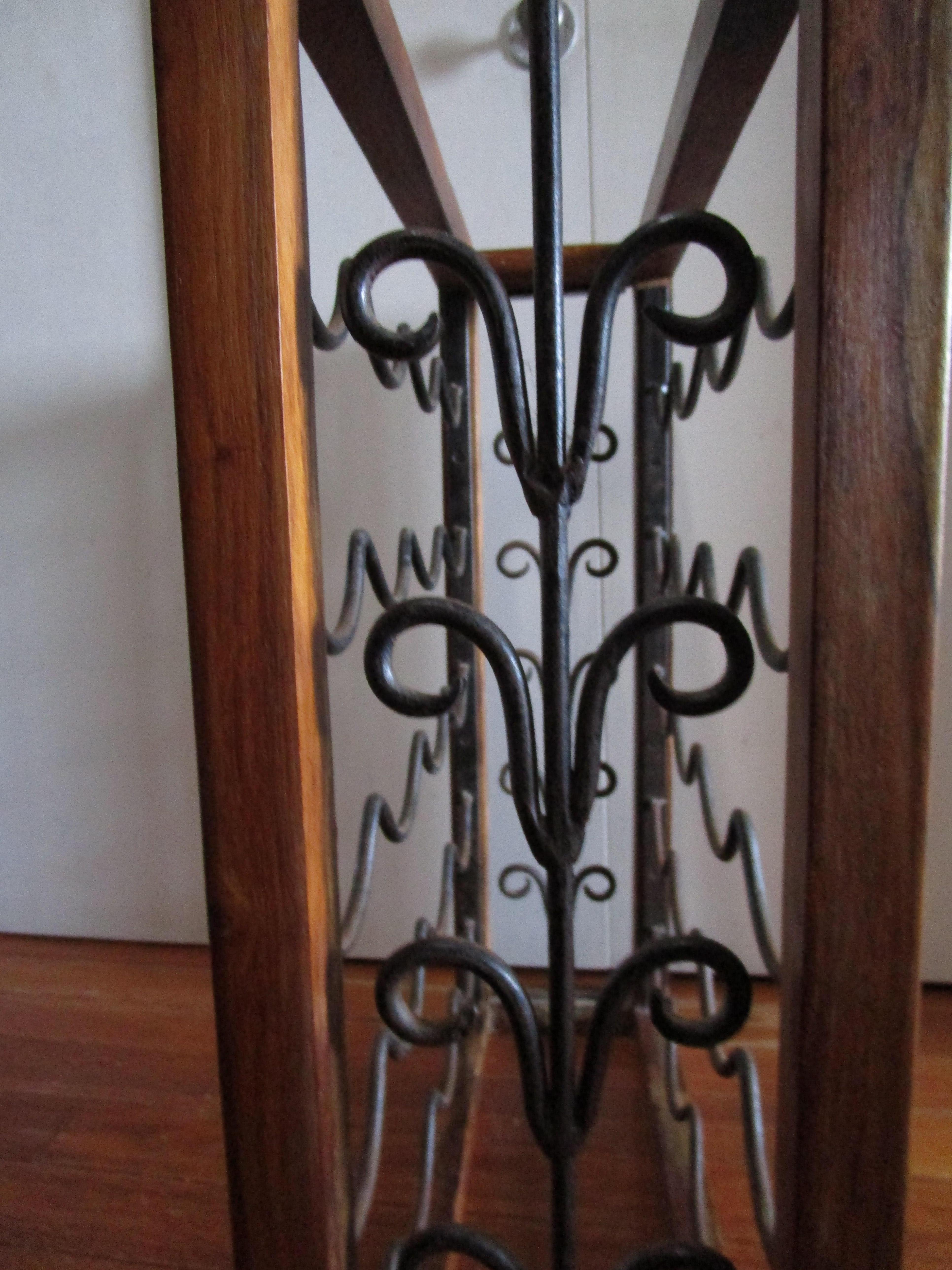 Teakwood and Wrought Iron 1950s Wine Rack Shelf In Good Condition For Sale In Lomita, CA