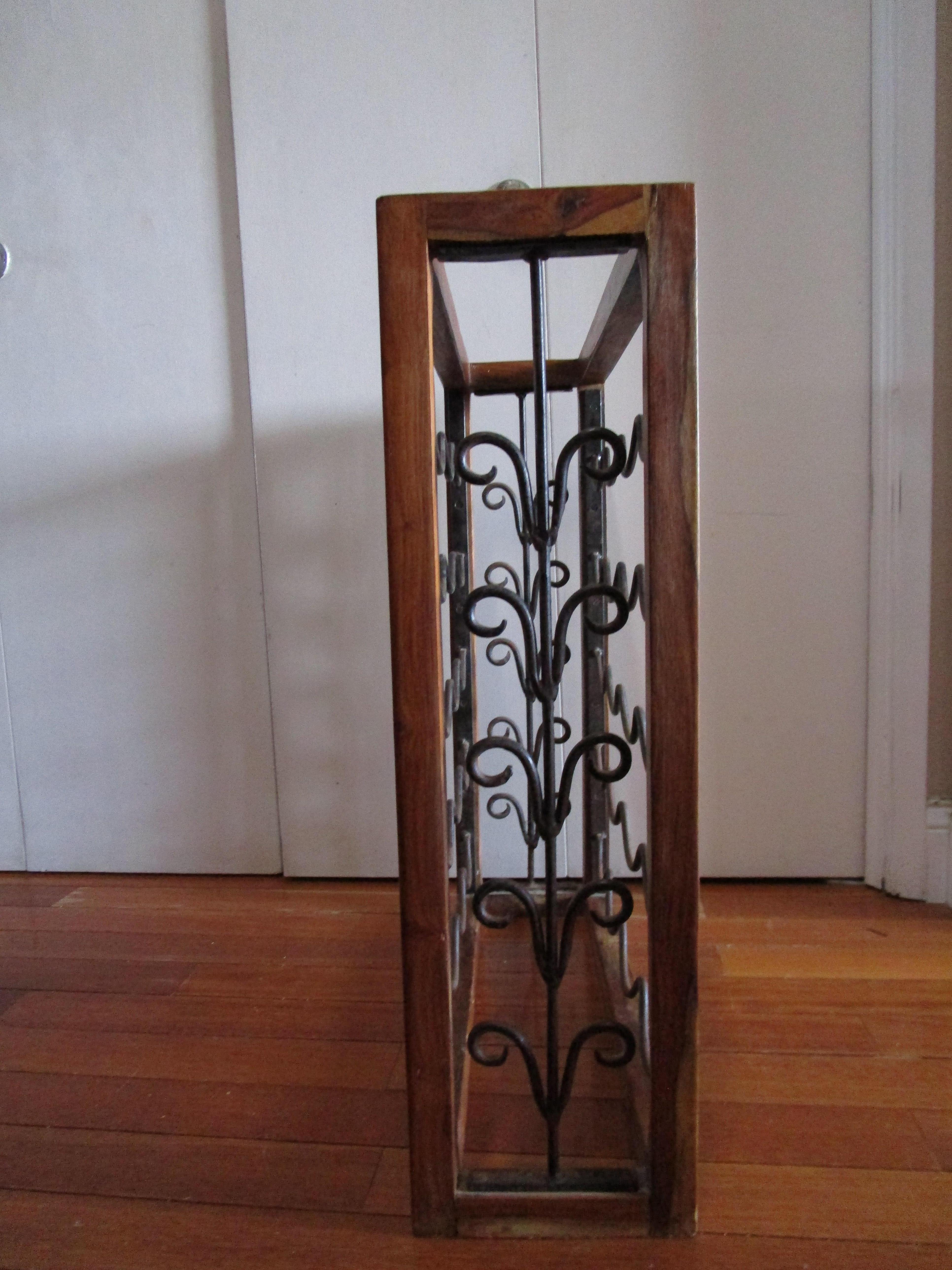 20th Century Teakwood and Wrought Iron 1950s Wine Rack Shelf For Sale