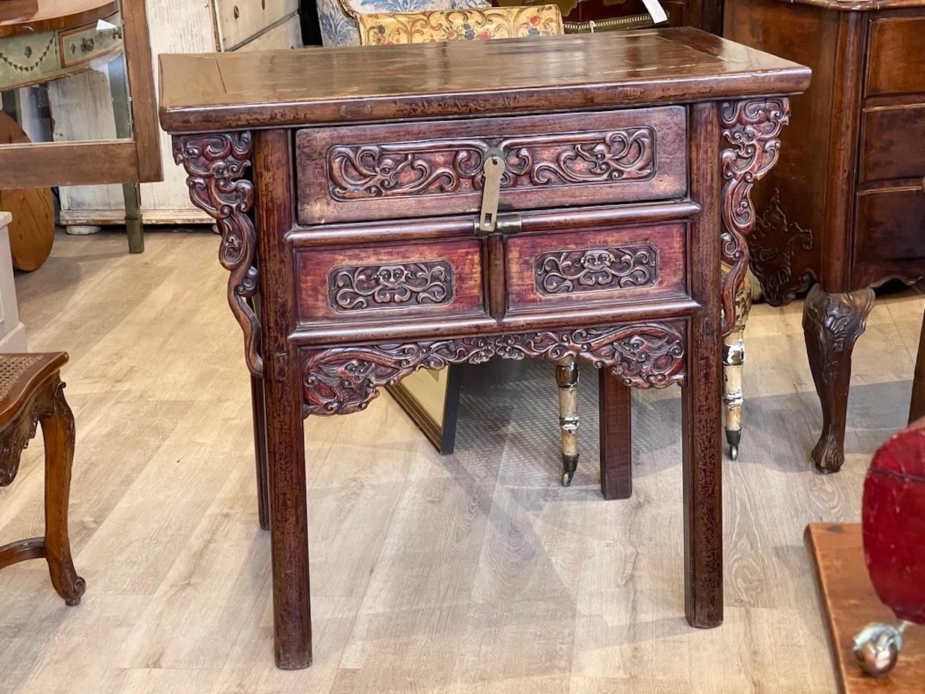 Teakwood Chinese Carved Console Table In Good Condition In Charlottesville, VA