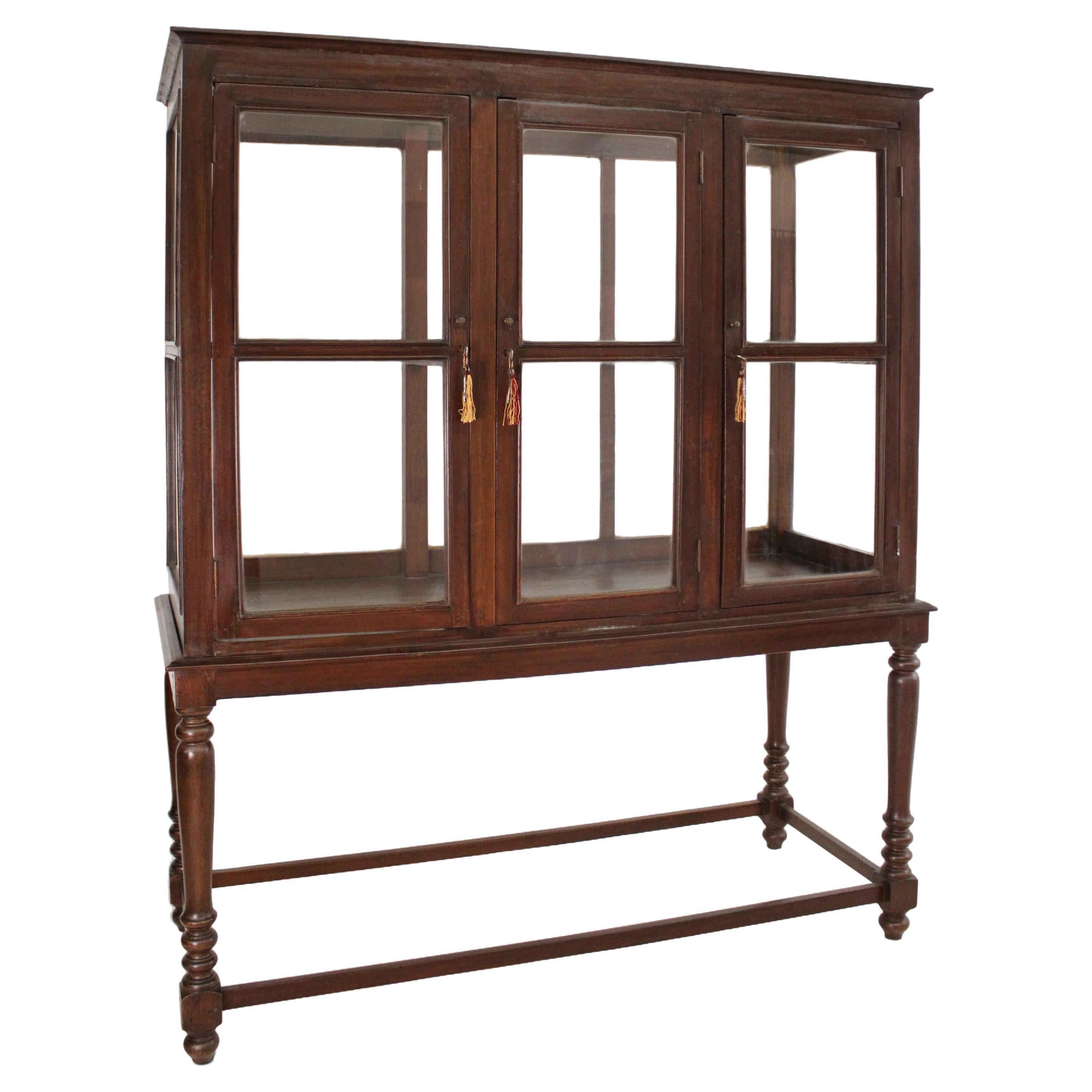 Teak Museum Vitrine Cabinet For Sale