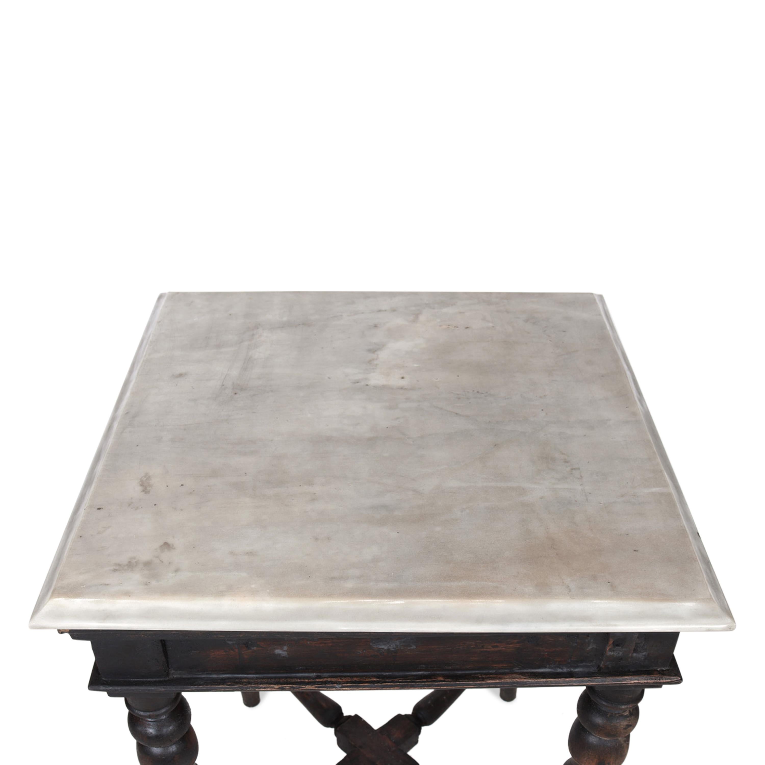 19th Century Teak Marble Topped Side Table