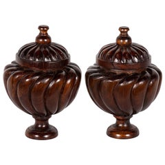 Teakwood Turned Spiral Urns with Lid