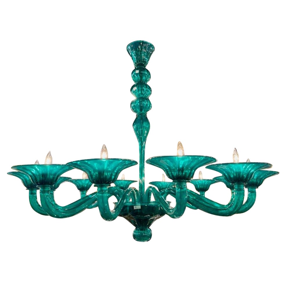 Teal 12 Arm Murano Glass Chandelier