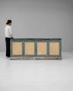 Teal and Cream Distressed Wood Dry Bar, French Provincial Antique
