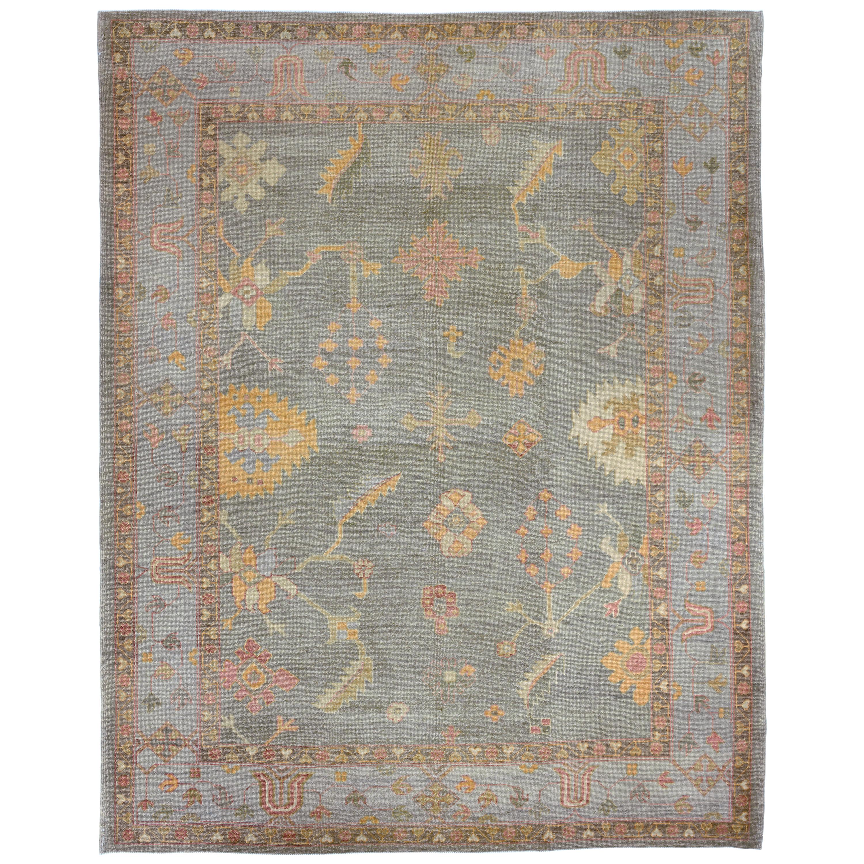 Teal and Gold Oushak Rug For Sale