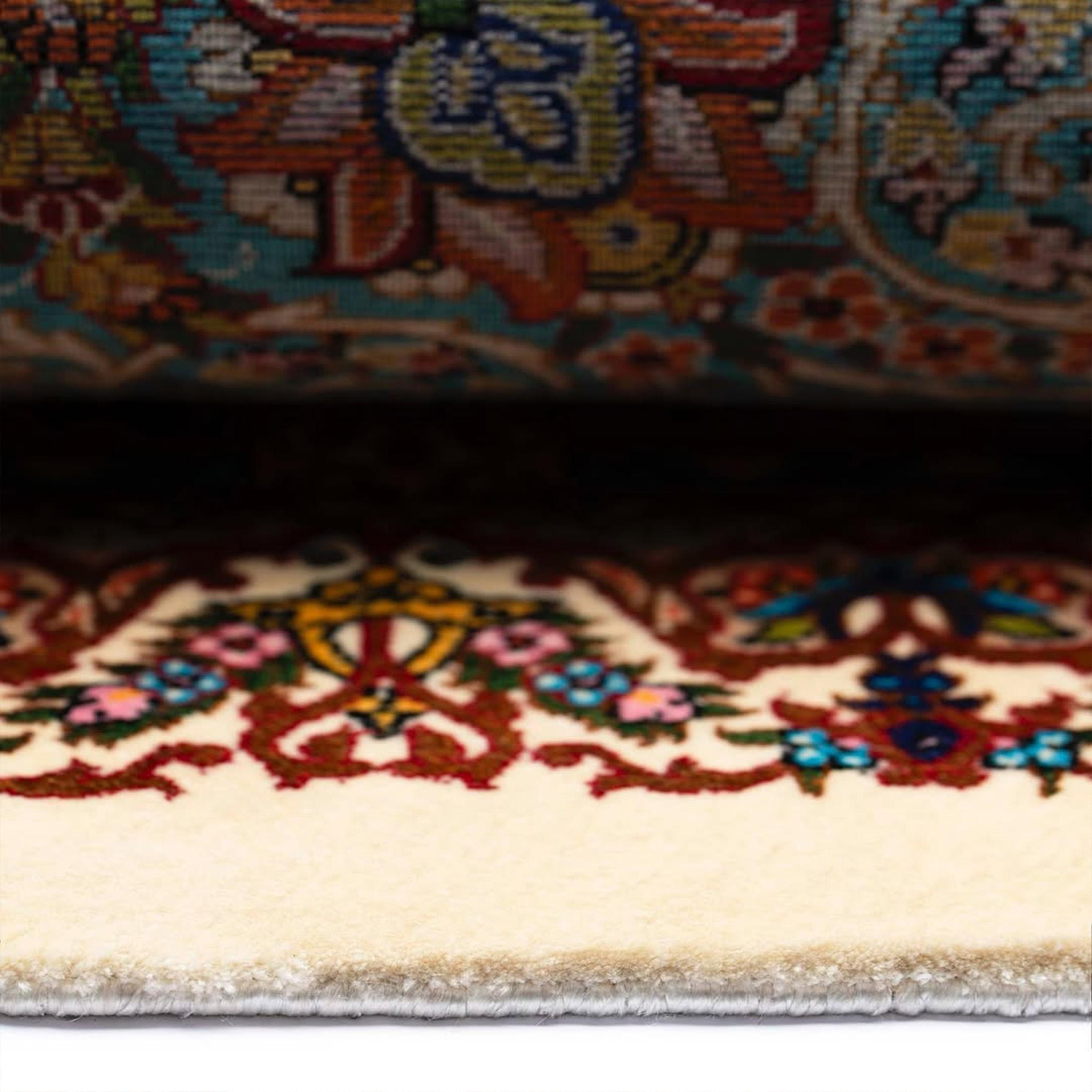 XXI secolo e contemporaneo Tappeto persiano in pura seta in stile Tabriz verde acqua e oro, artigianato iraniano, 0042 in vendita