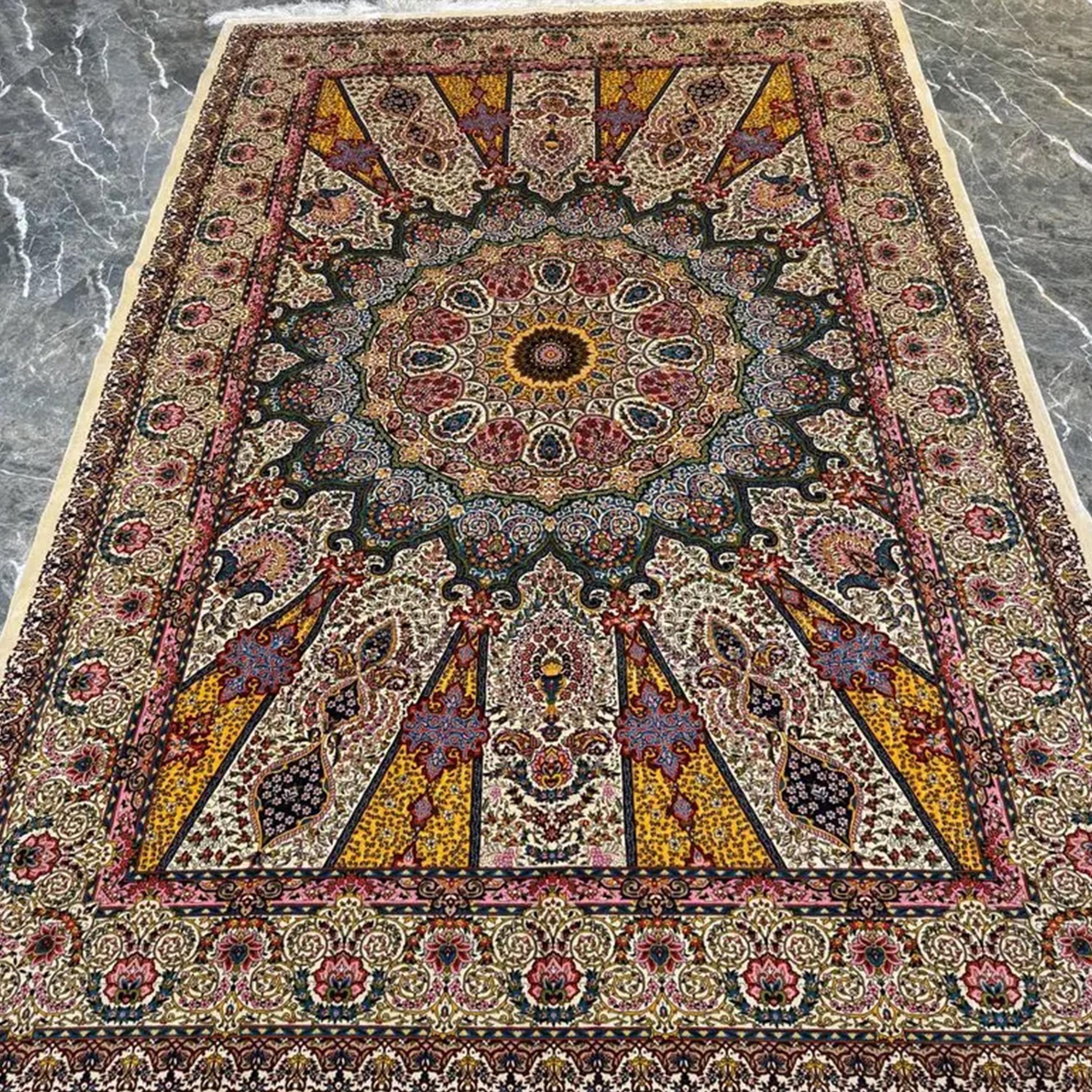 Tappeto persiano in pura seta in stile Tabriz verde acqua e oro, artigianato iraniano, 0042 in vendita 1