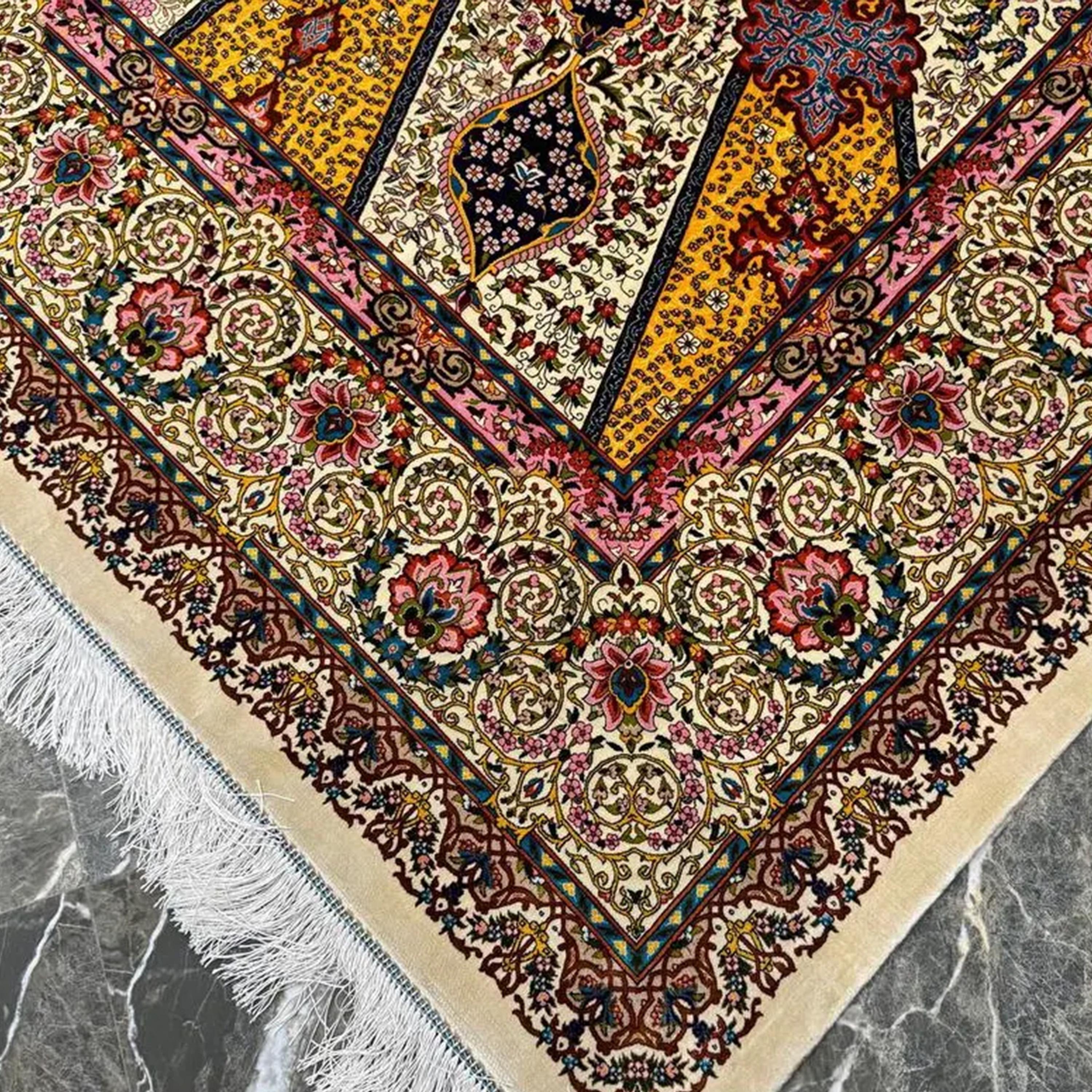 Tappeto persiano in pura seta in stile Tabriz verde acqua e oro, artigianato iraniano, 0042 in vendita 2