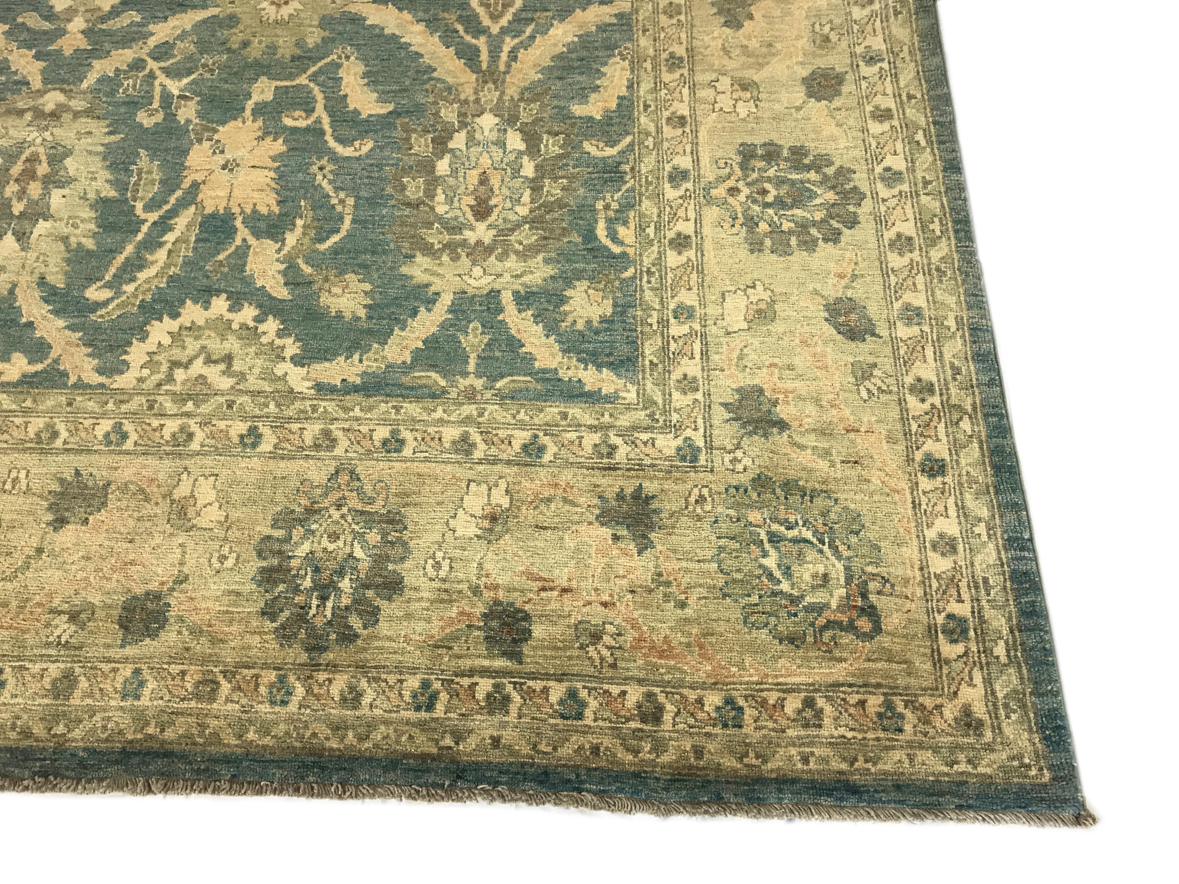 teal and gold area rug