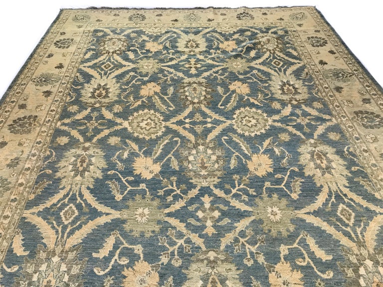 Teal and Gold Traditional Wool Area Rug For Sale at 1stDibs