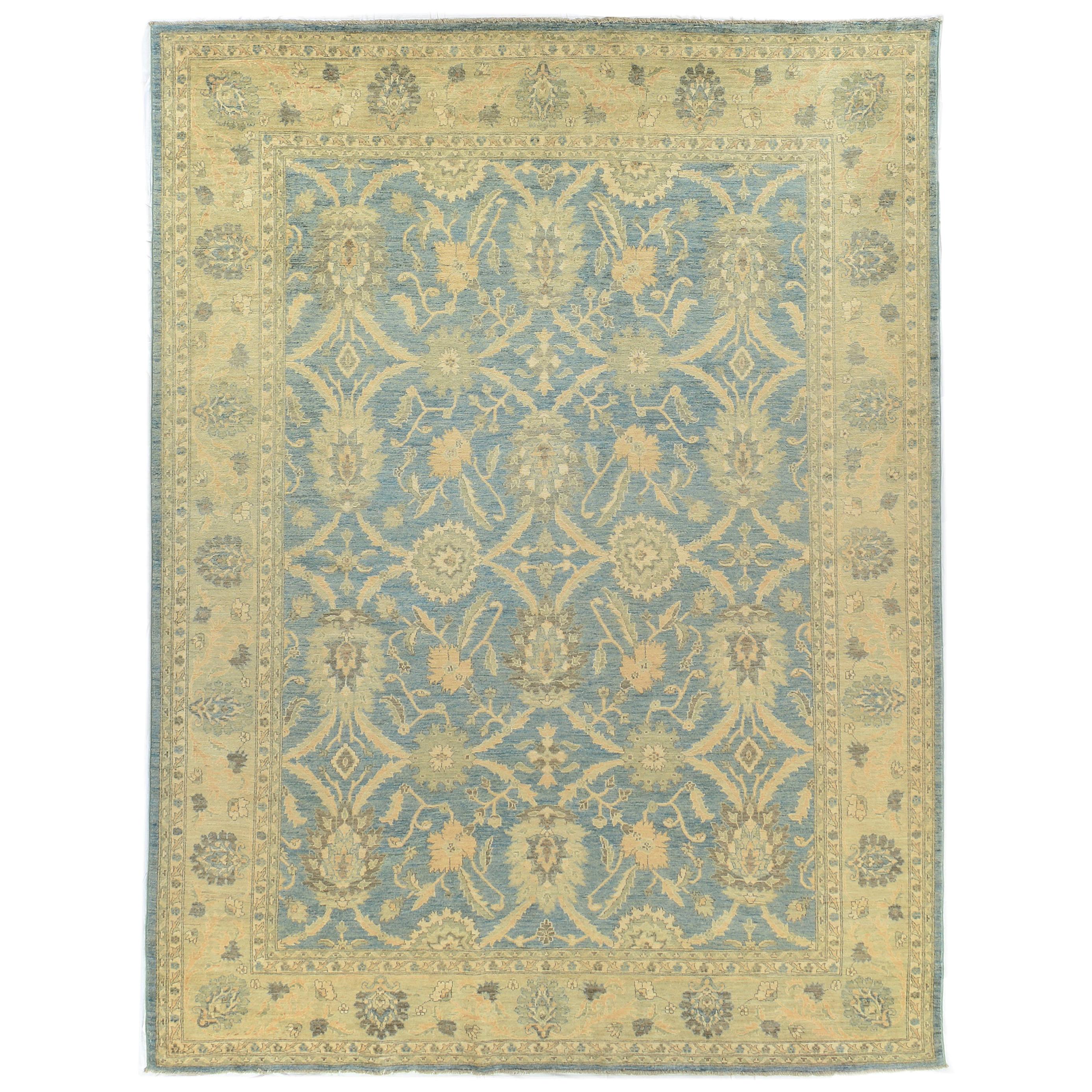 Teal and Gold Traditional Wool Area Rug For Sale