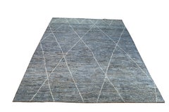 Teal and Grey Two Toned Modern Beni-Ourain Style Afghan Handwoven Rug in Wool