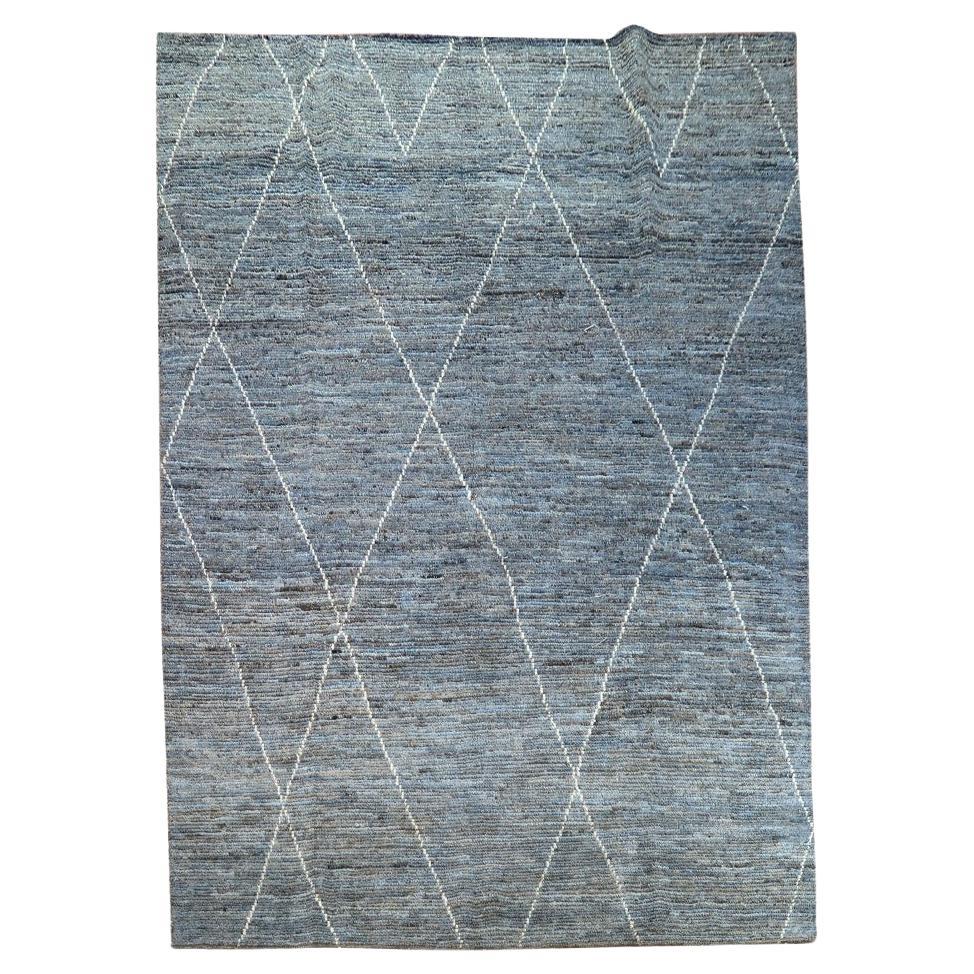 Teal and Grey Two Toned Modern Beni-Ourain Style Afghan Handwoven Rug in Wool For Sale
